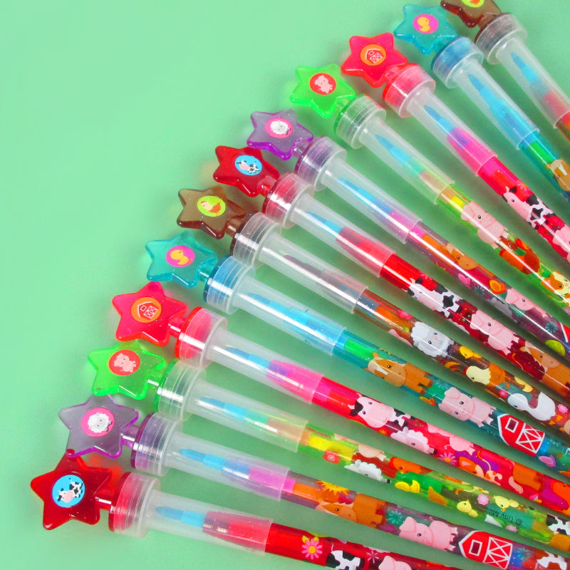 Farm Animals Stackable Crayon With Stamper Topper