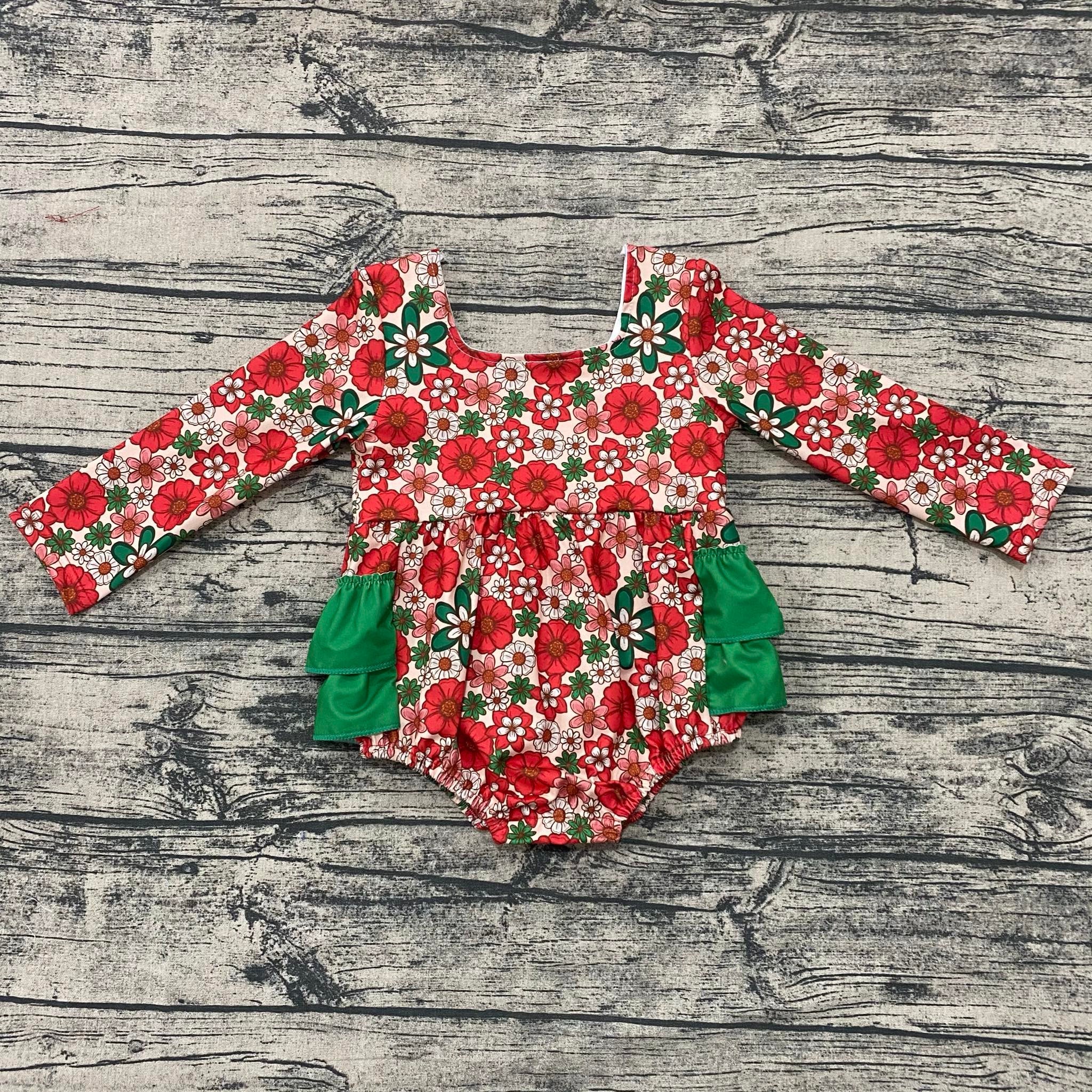 Christmas Floral Ruffle Romper