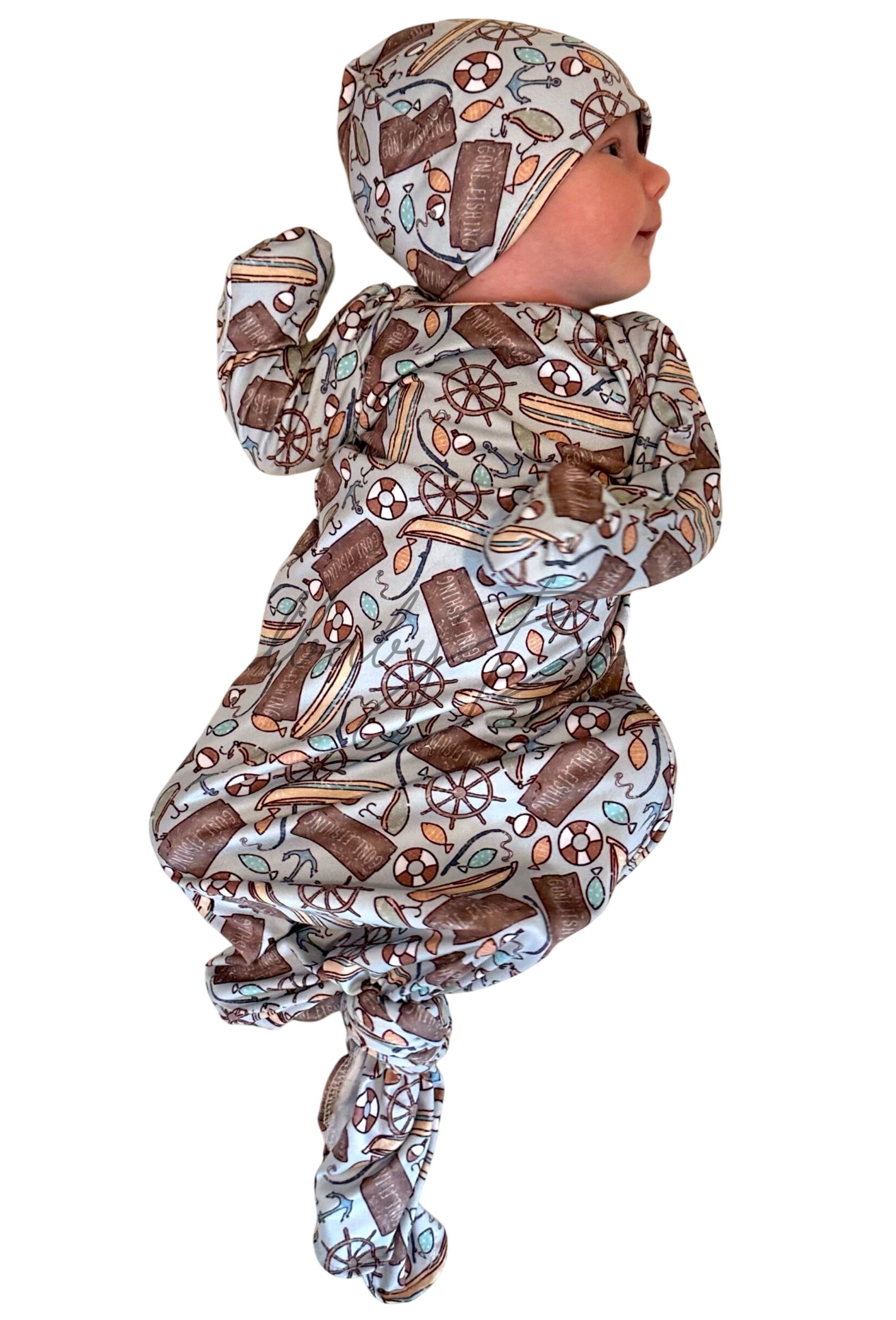 Gone Fishing Knotted Gown And Hat Set