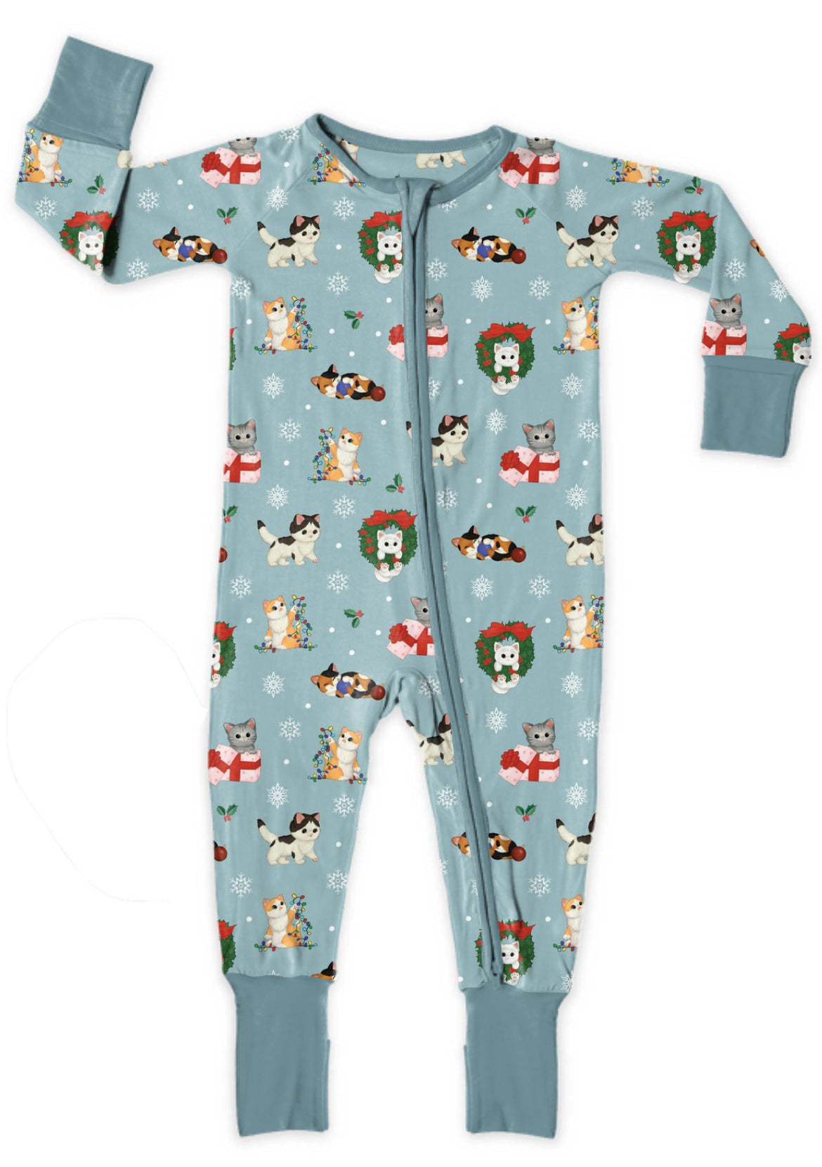 Whisker Wonderland Christmas Kittens Bamboo One Piece Zippy Pajamas