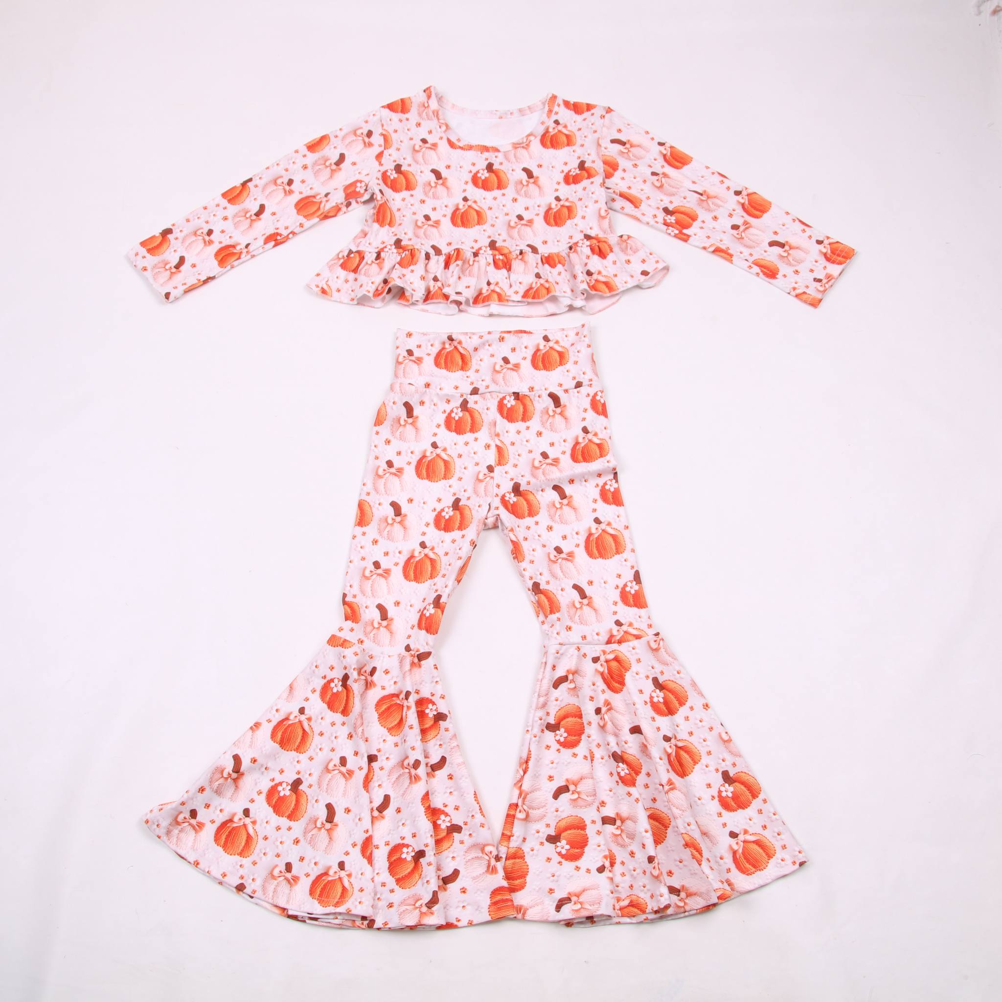 Pumpkin Bow High Waisted Ruffle Bell Set