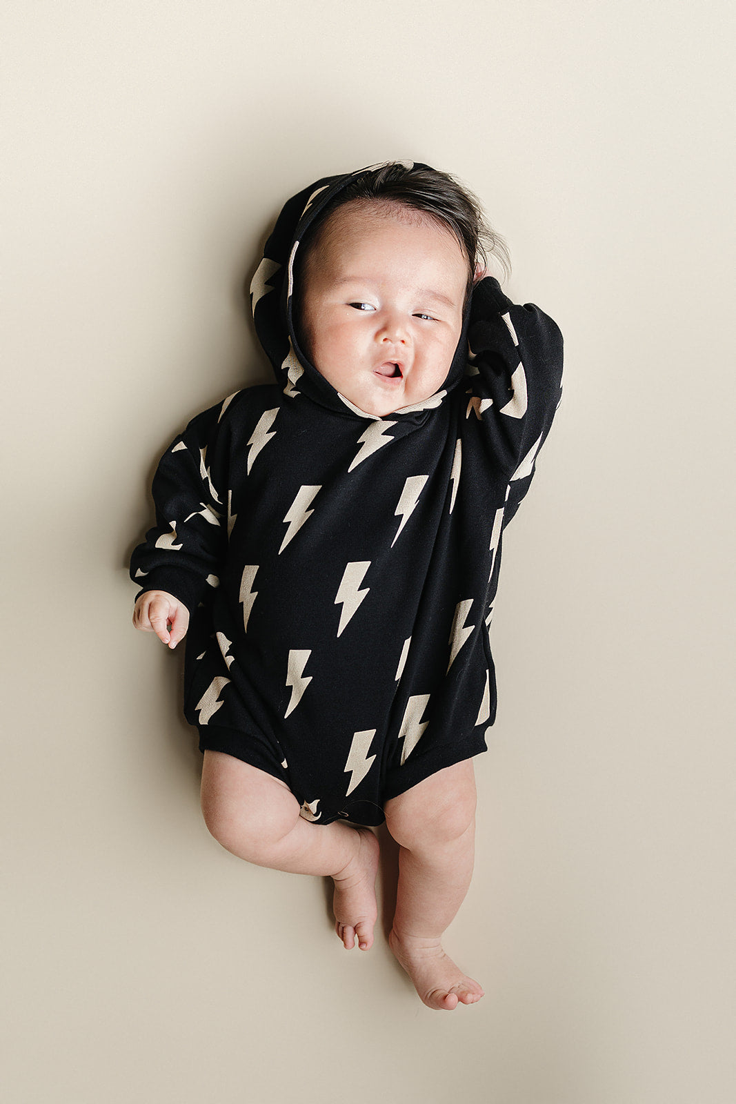 Hooded Bubble Romper | Black Bolts
