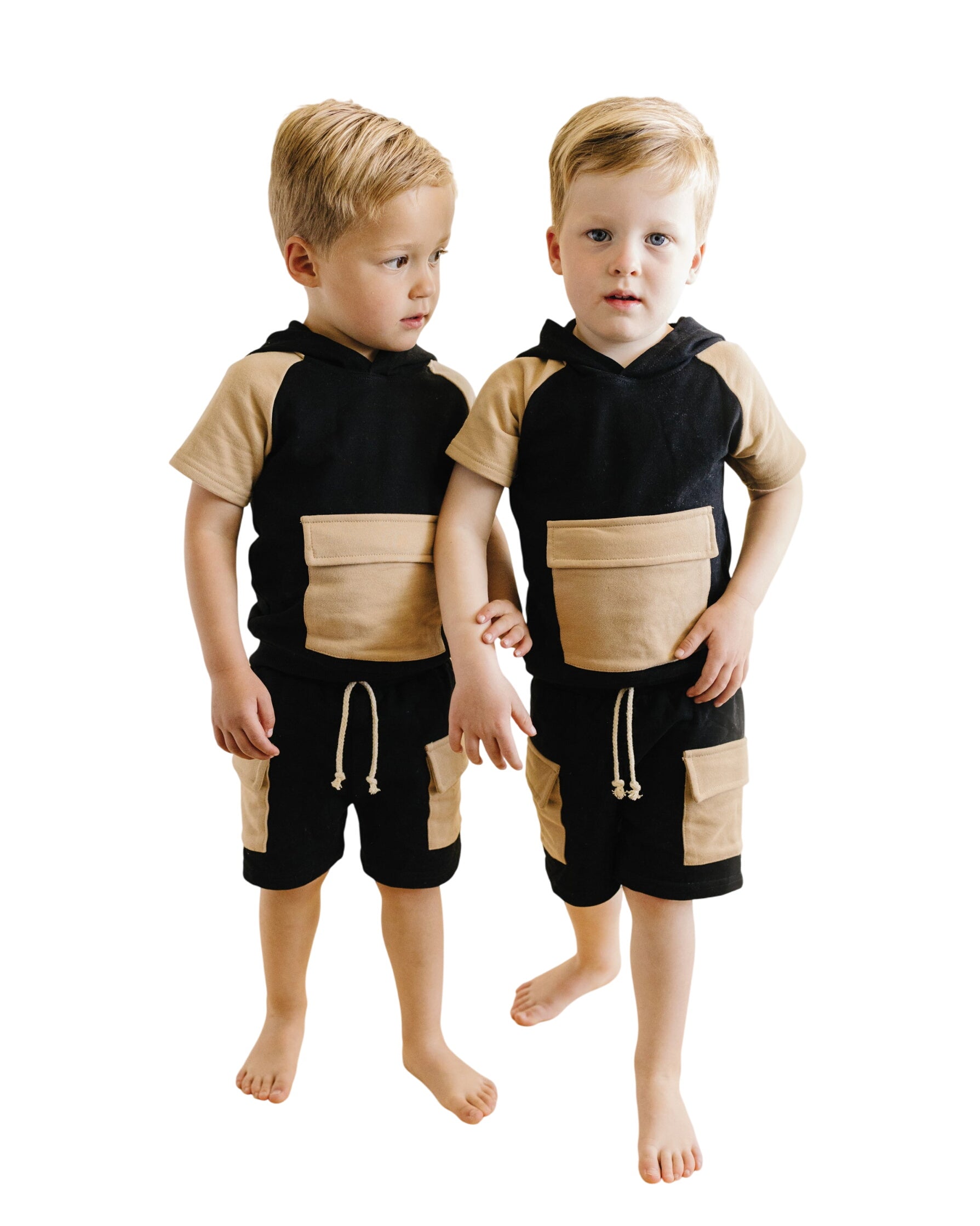 Terry Cargo Shorts Set | Black & Tan