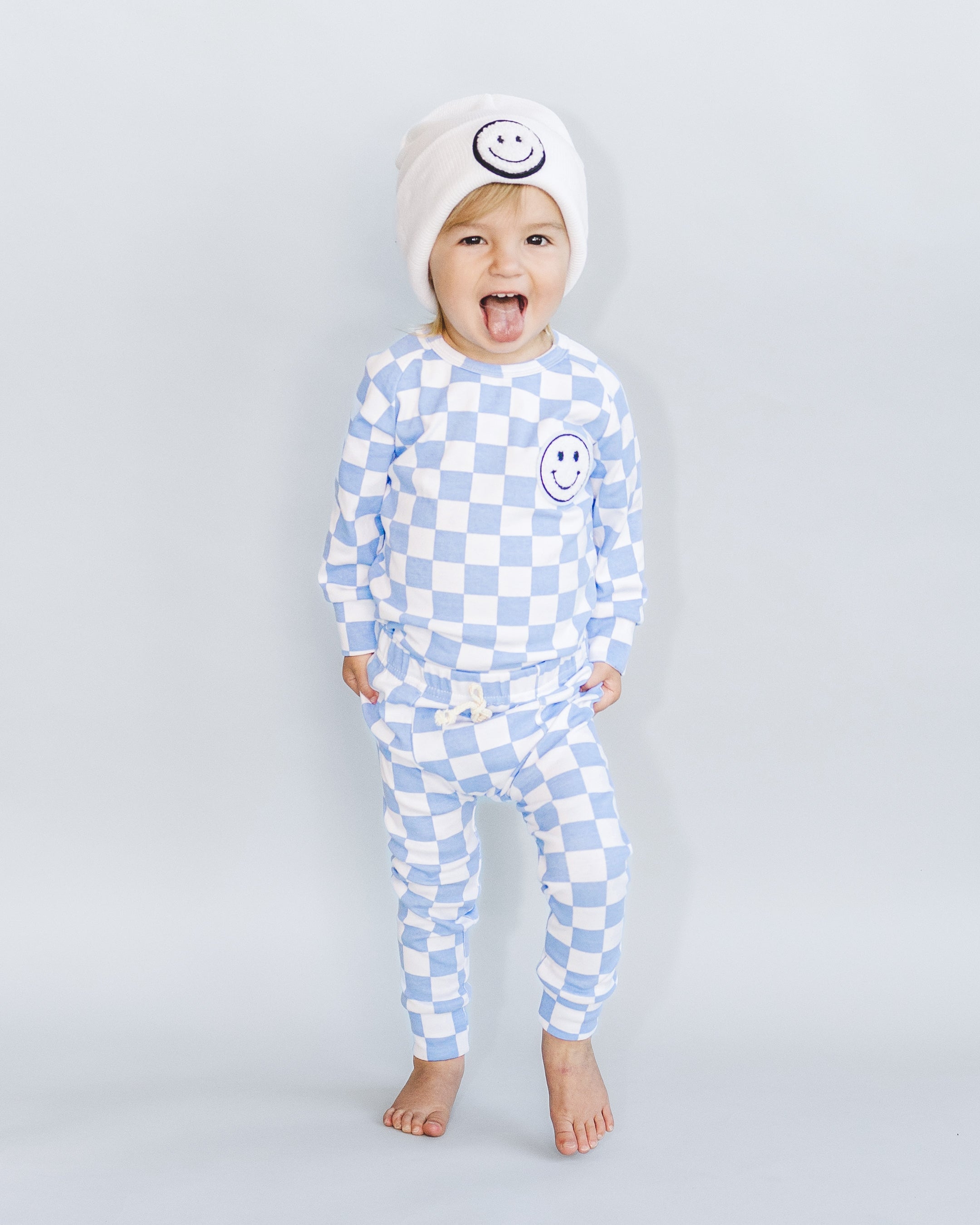 Checkered Smiley Lounge Set | Blue