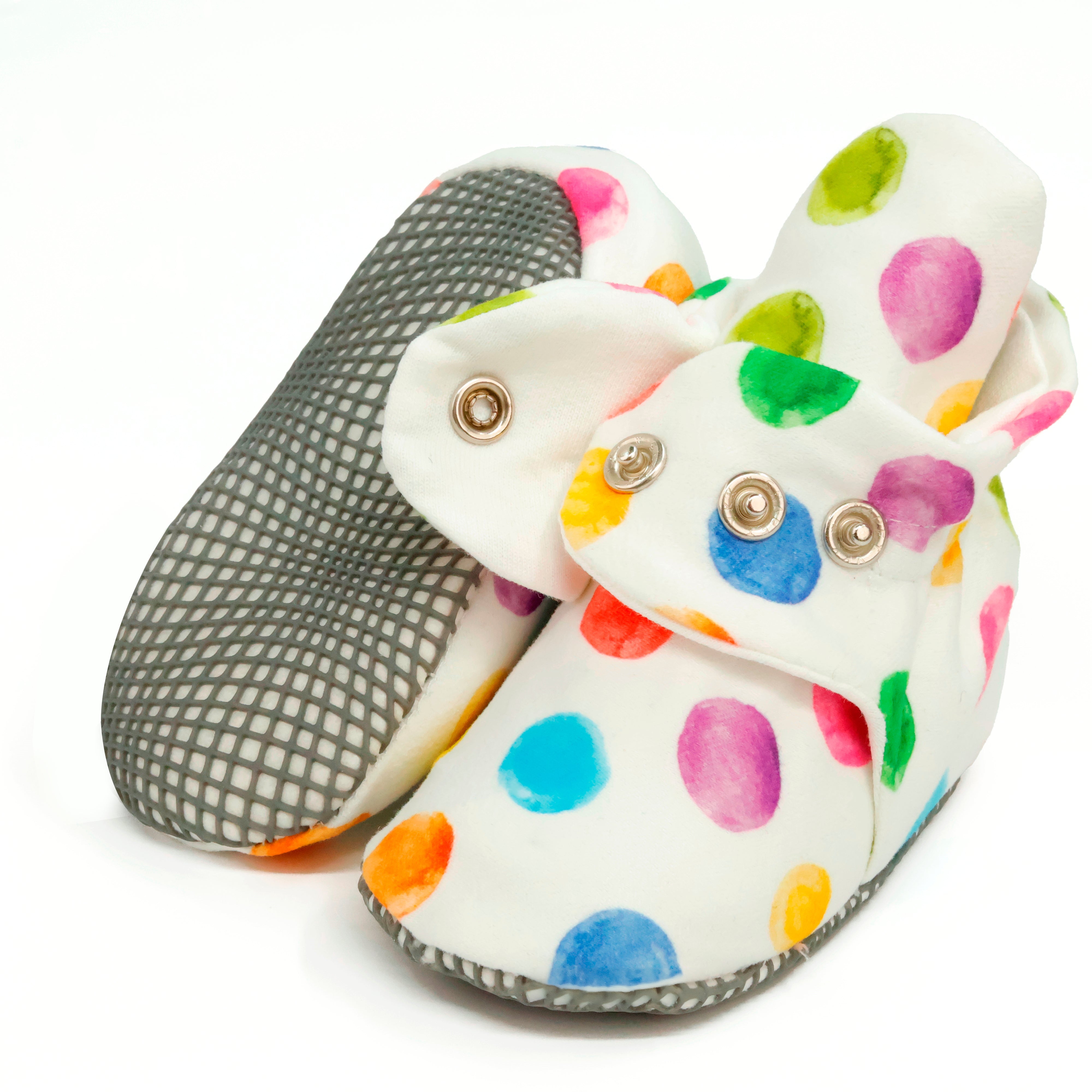 Organic Cotton Baby Booties, Non-slip Sole, Cotton Newborn Booties Home Nursery Shoes, Colorful Dots