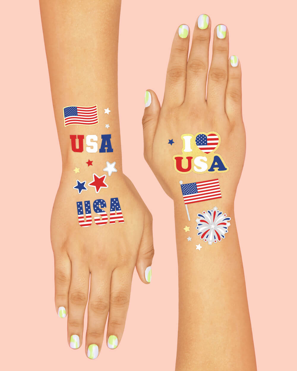 Stars & Stripes Tats - 70 Foil Temporary Tattoos