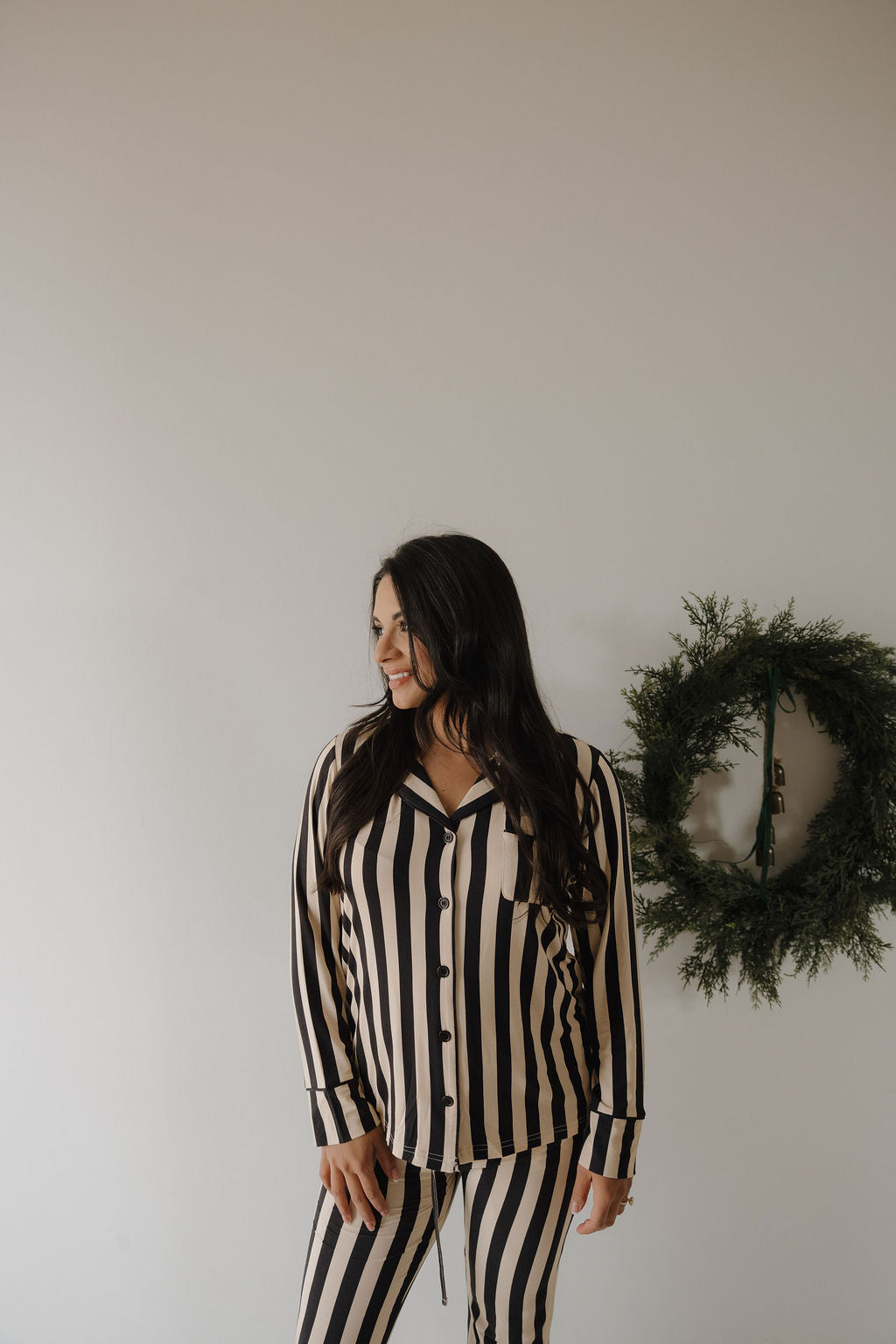 Women's Bamboo Button Up Lounge Set | Midnight Stripe