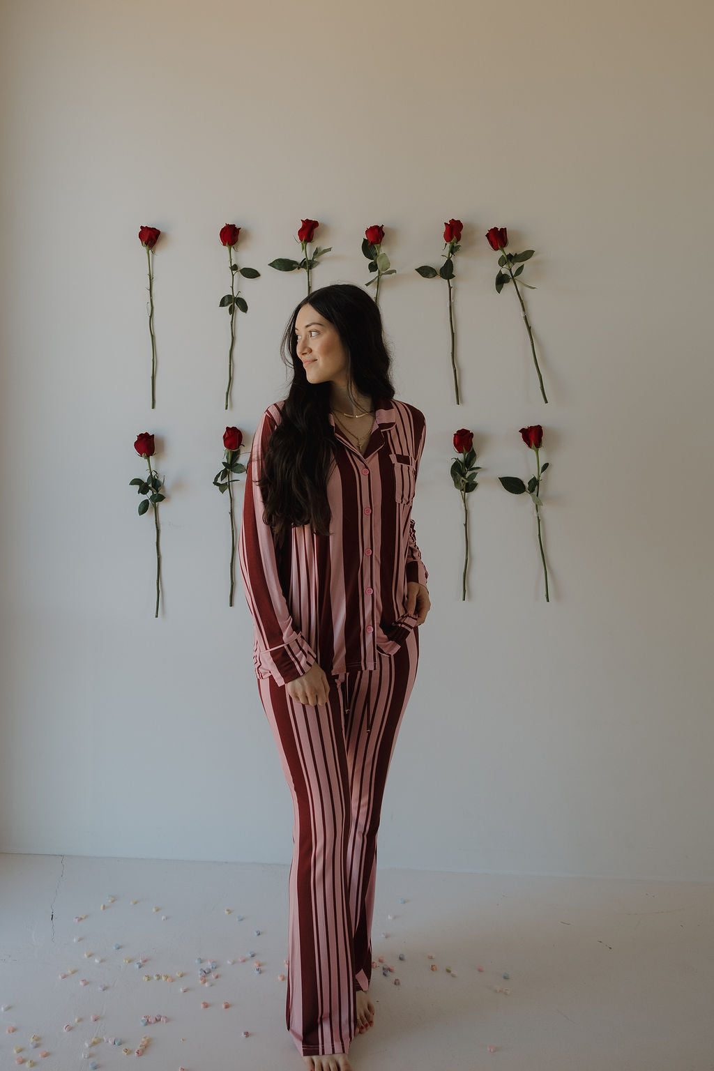 Women's Bamboo Button Up Lounge Set | Sweetheart Stripes