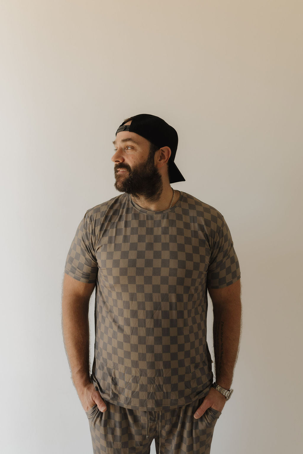 Men's Bamboo Short Sleeve Pajama | Faded Brown Checkerboard