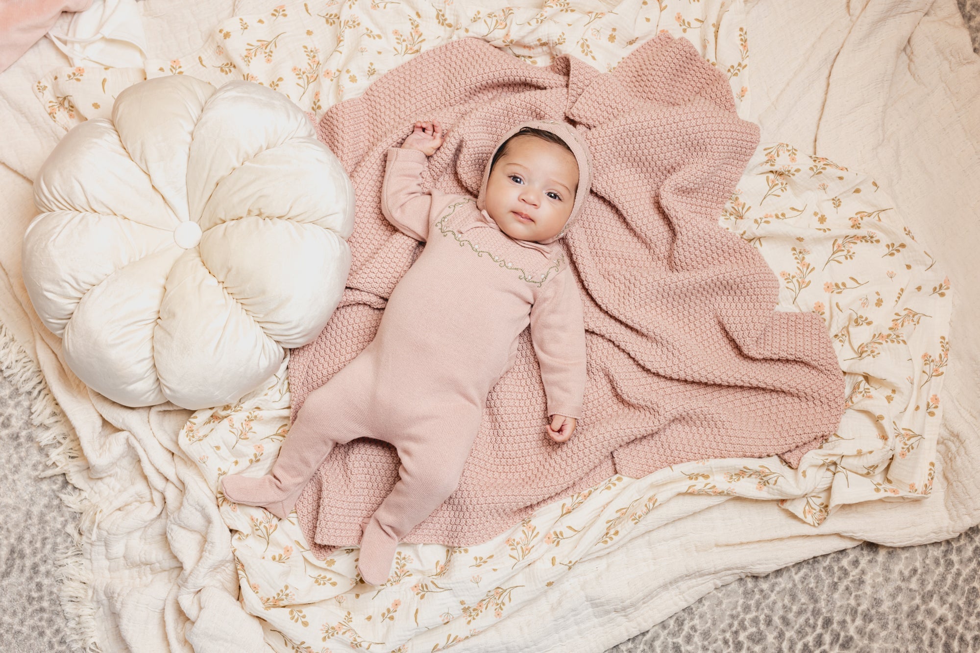 Embroidered Knit Footie And Bonnet