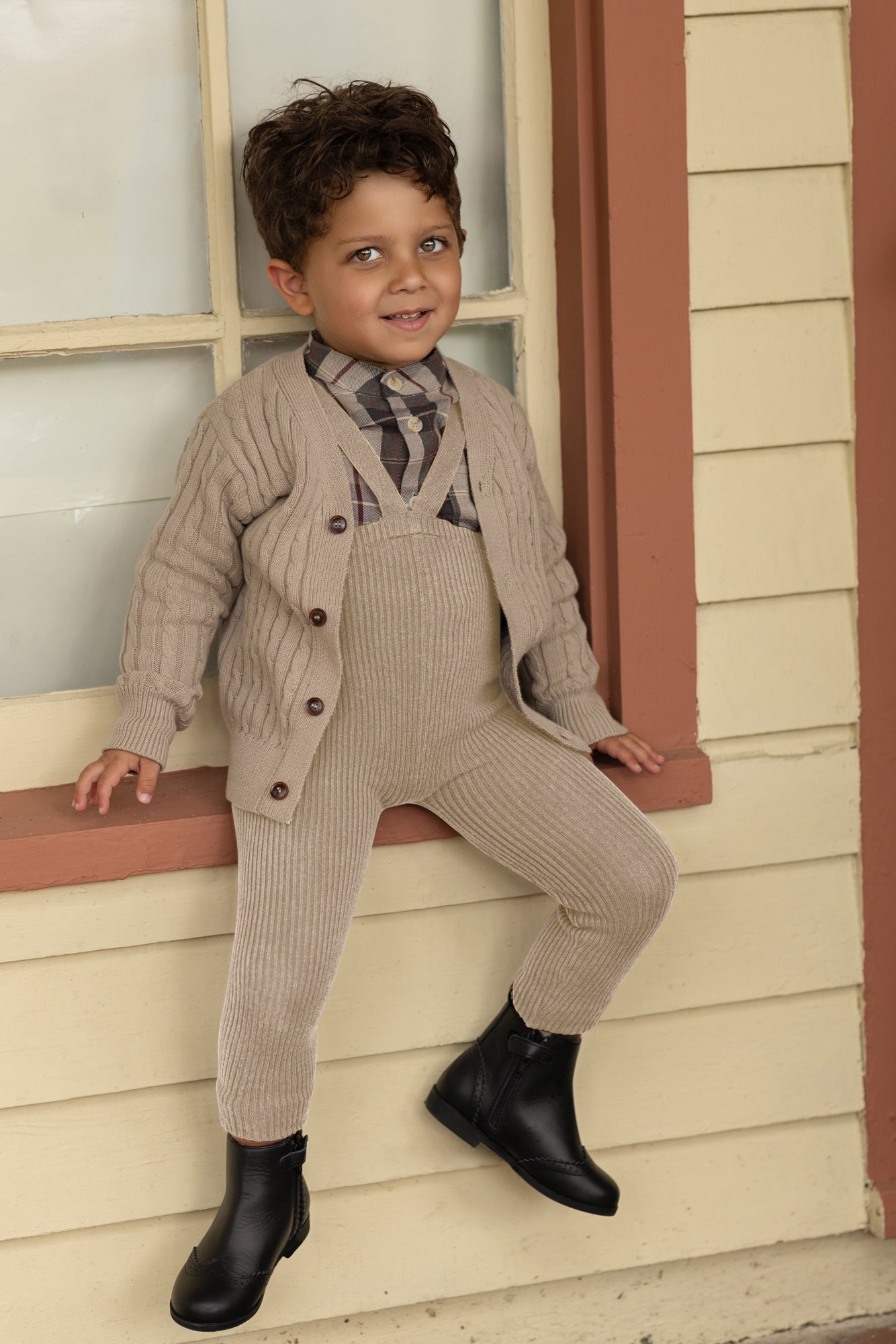 Oatmeal Ribbed Suspender Leggings