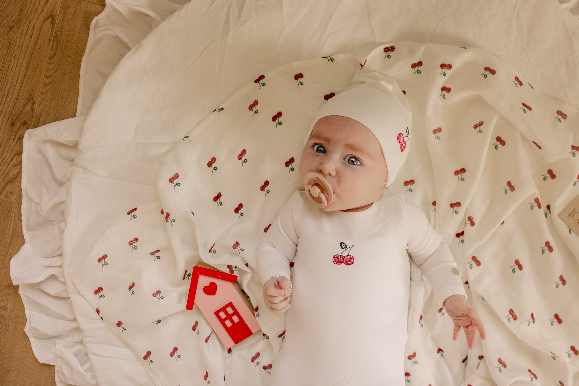 Embroidered Cherries/ Boat Layette Set