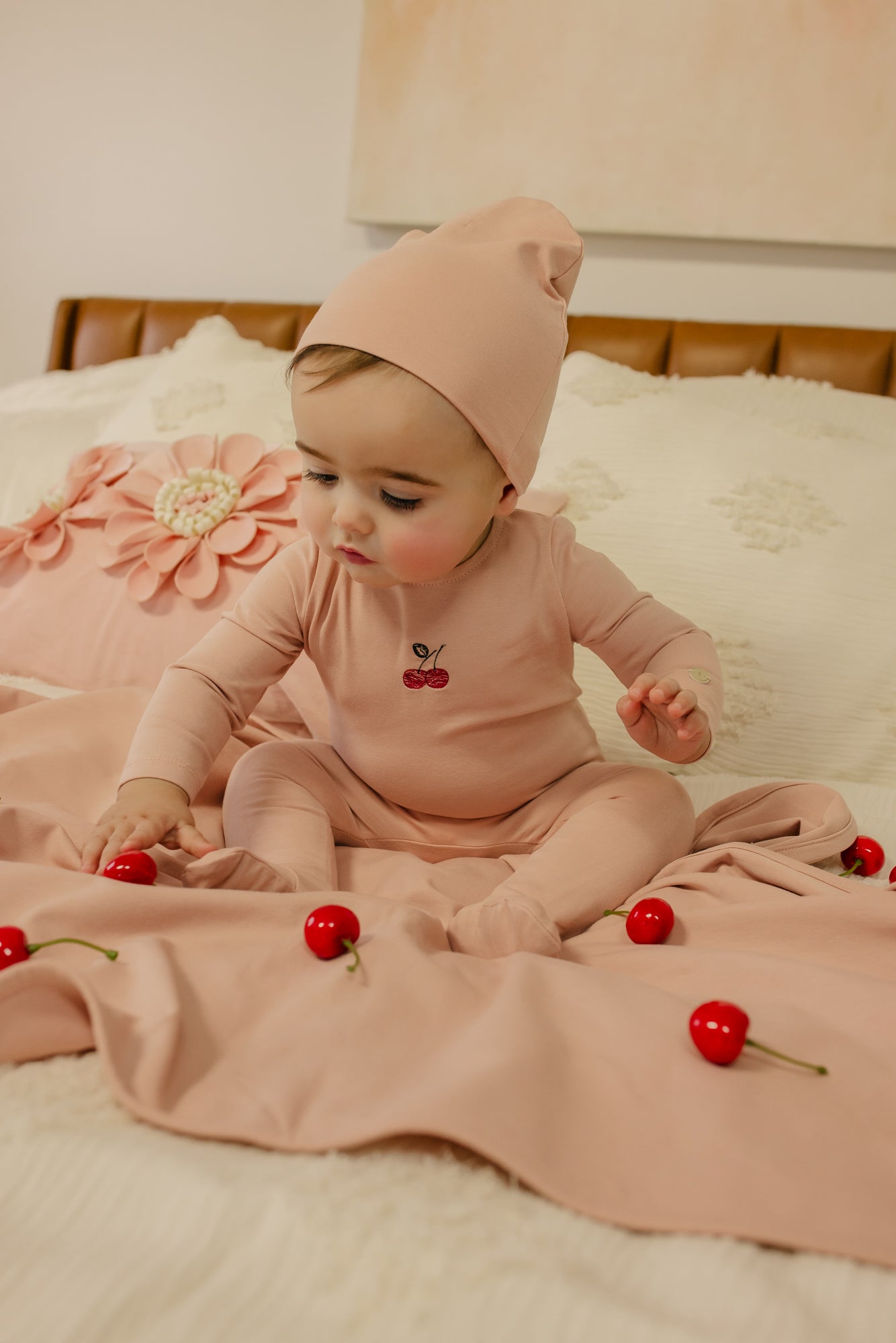Embroidered Cherries/ Boat Layette Set