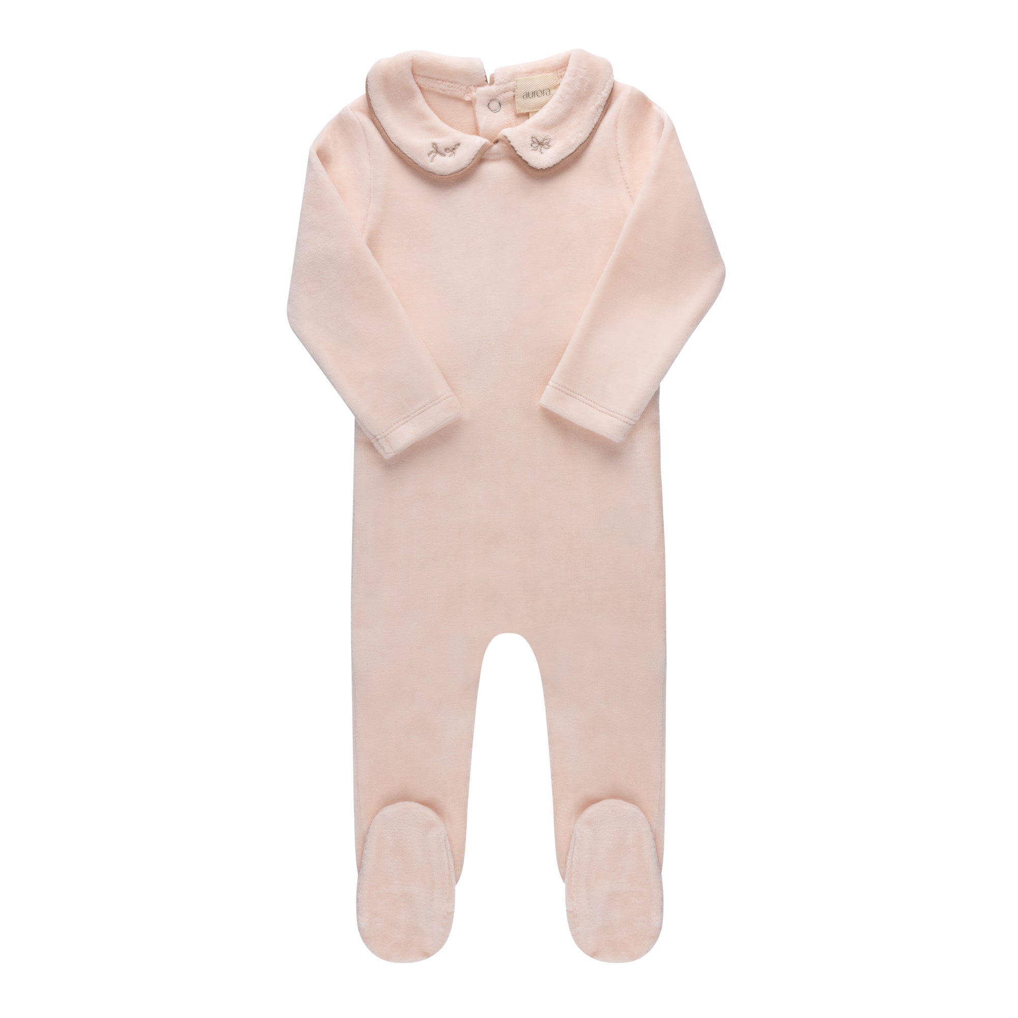 Aurora Pink Embroidered Velour Collar Footie