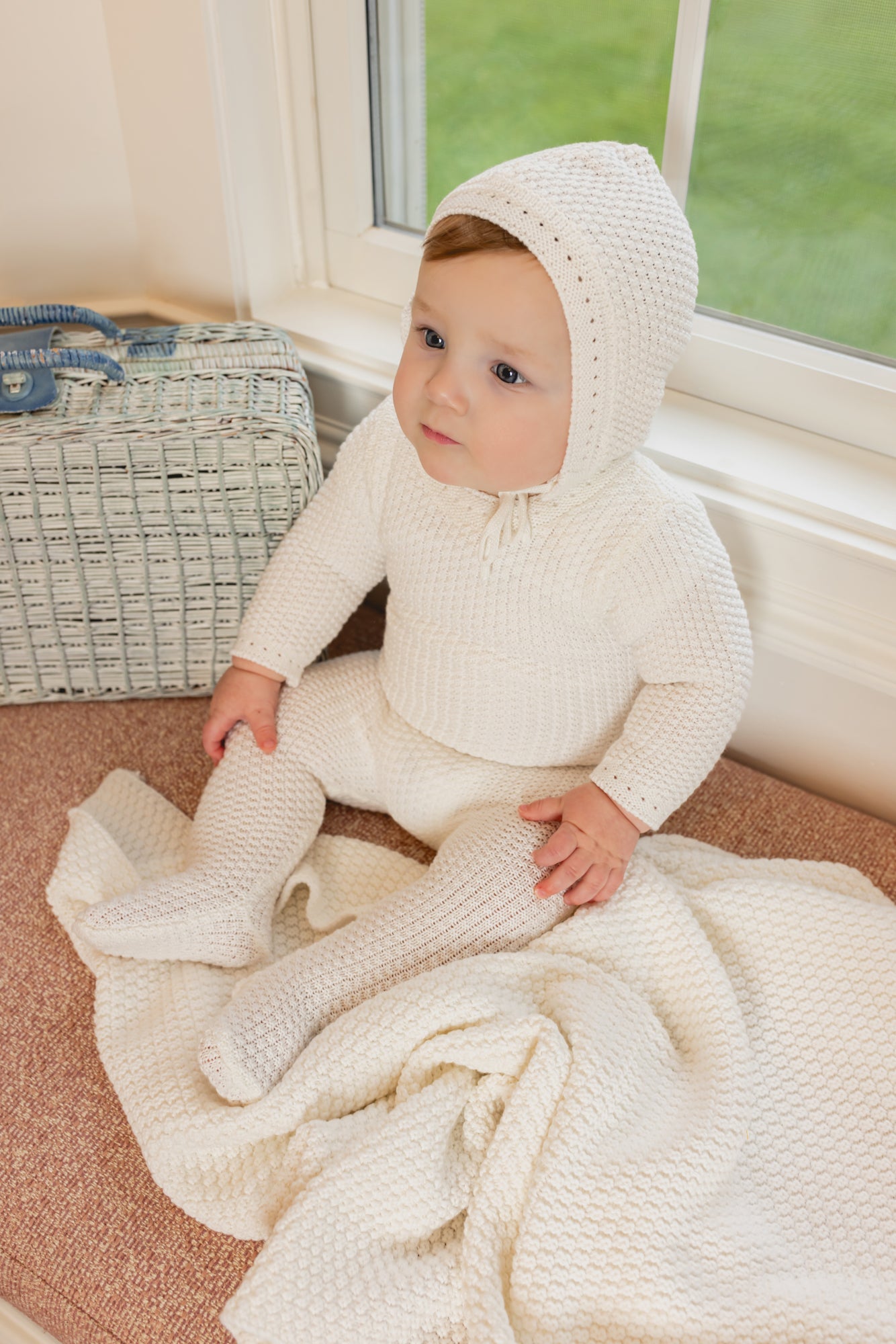 Waffle Knit Footie And Bonnet
