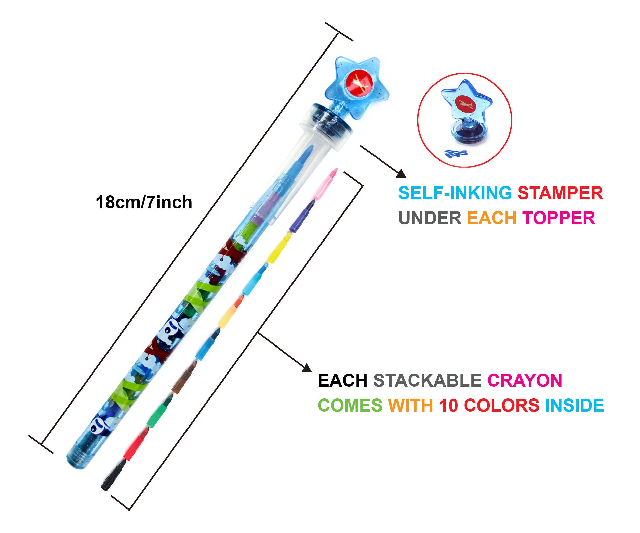 Airplane Stackable Crayon With Stamper Topper