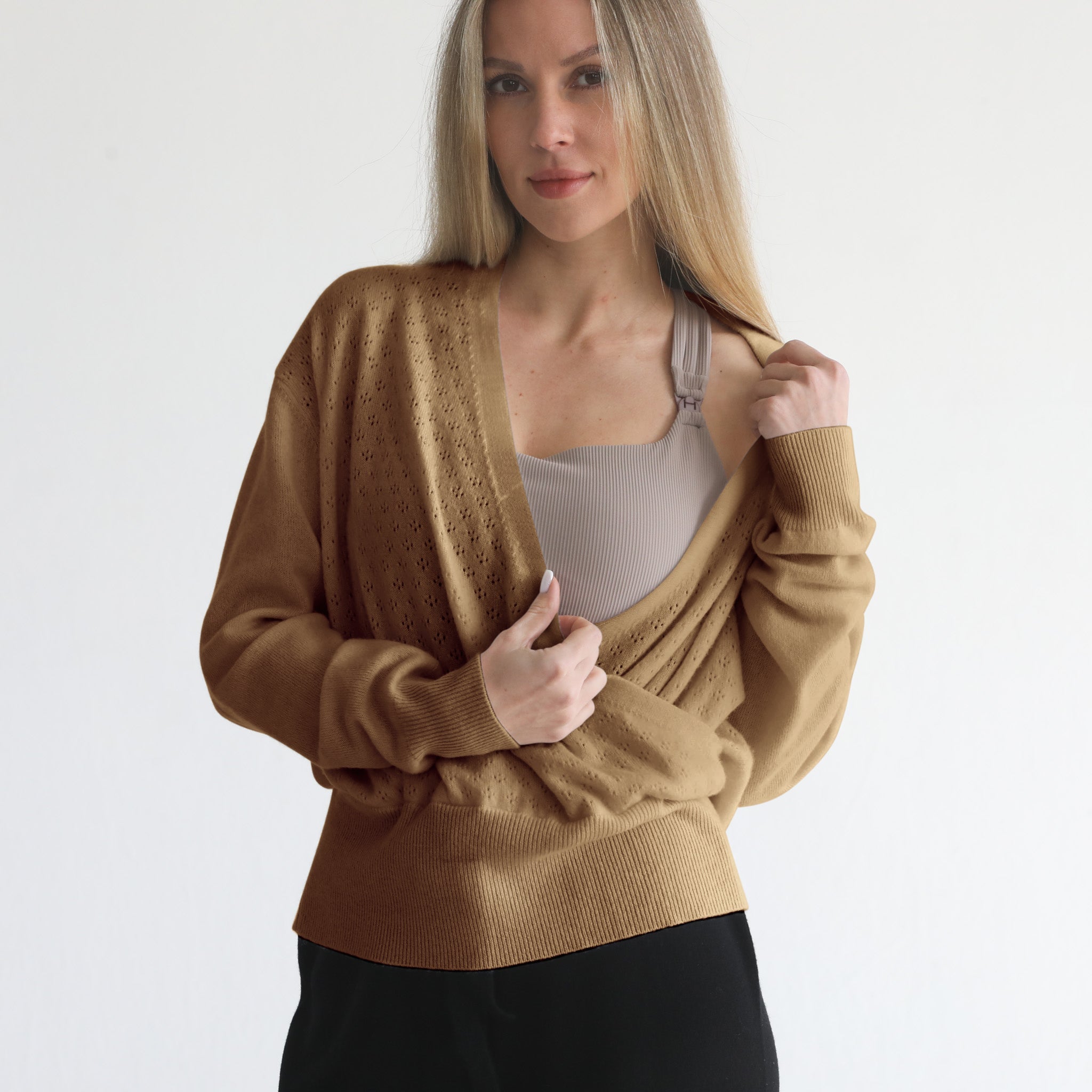 100% Cashmere Wrap Sweater - Bloom (camel)