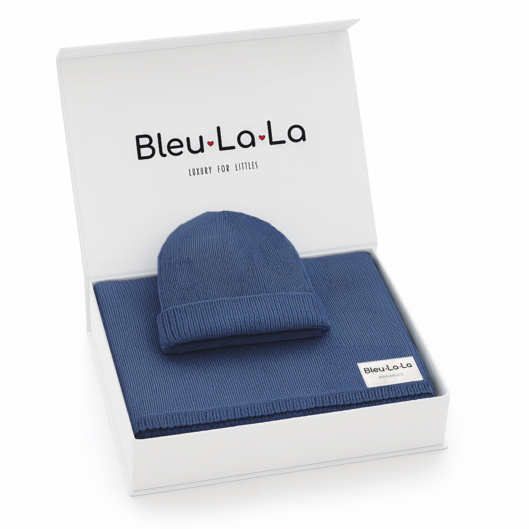 Luxe Collection 100% Organic Cotton Luxury Knit Baby Blanket + Hat Set With Gift Box