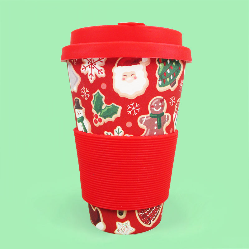 Eco-friendly Reusable Plant Fiber 14 Oz Travel Mug With Christmas Cookies Design