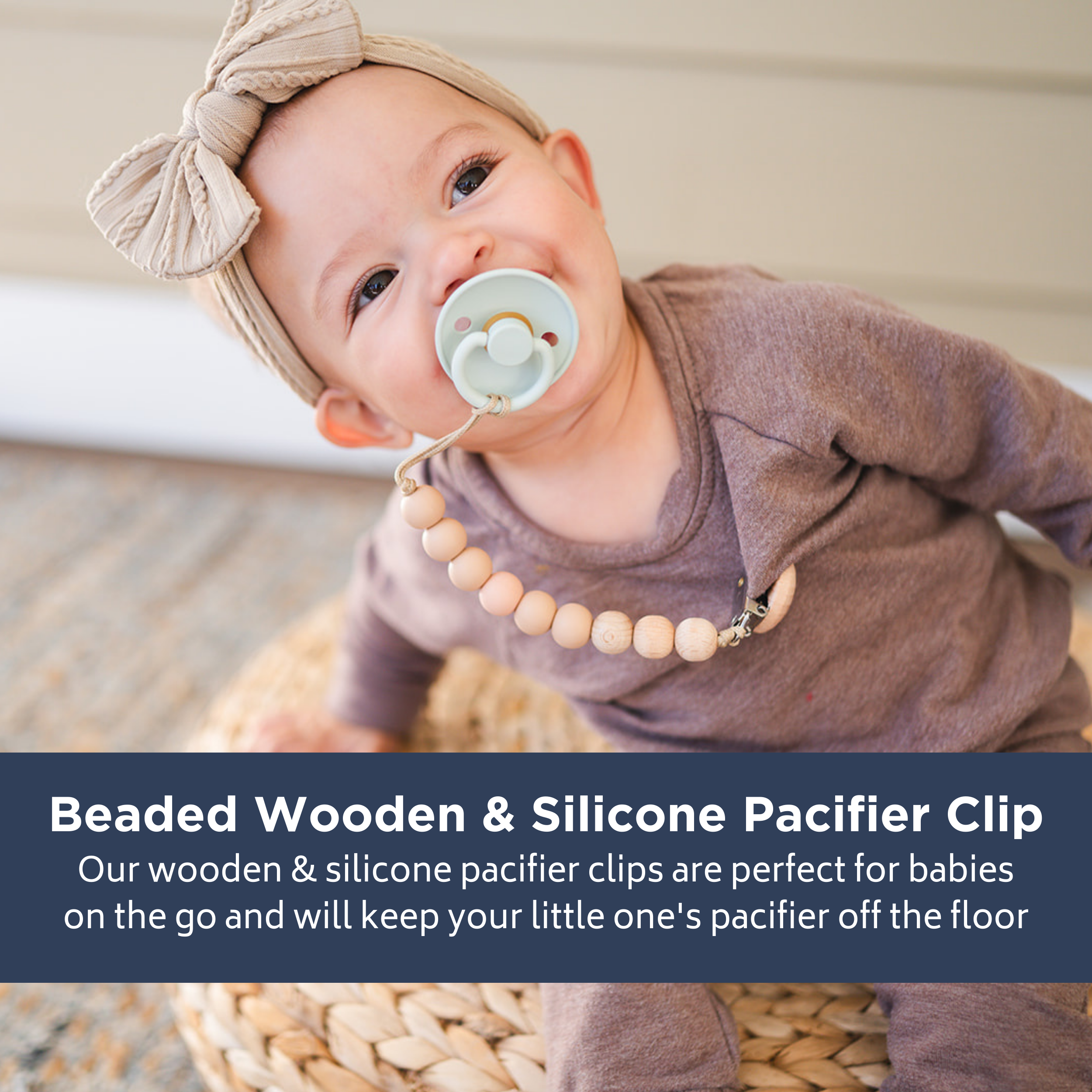 Apricot Beaded Wooden & Silicone Pacifier Clip