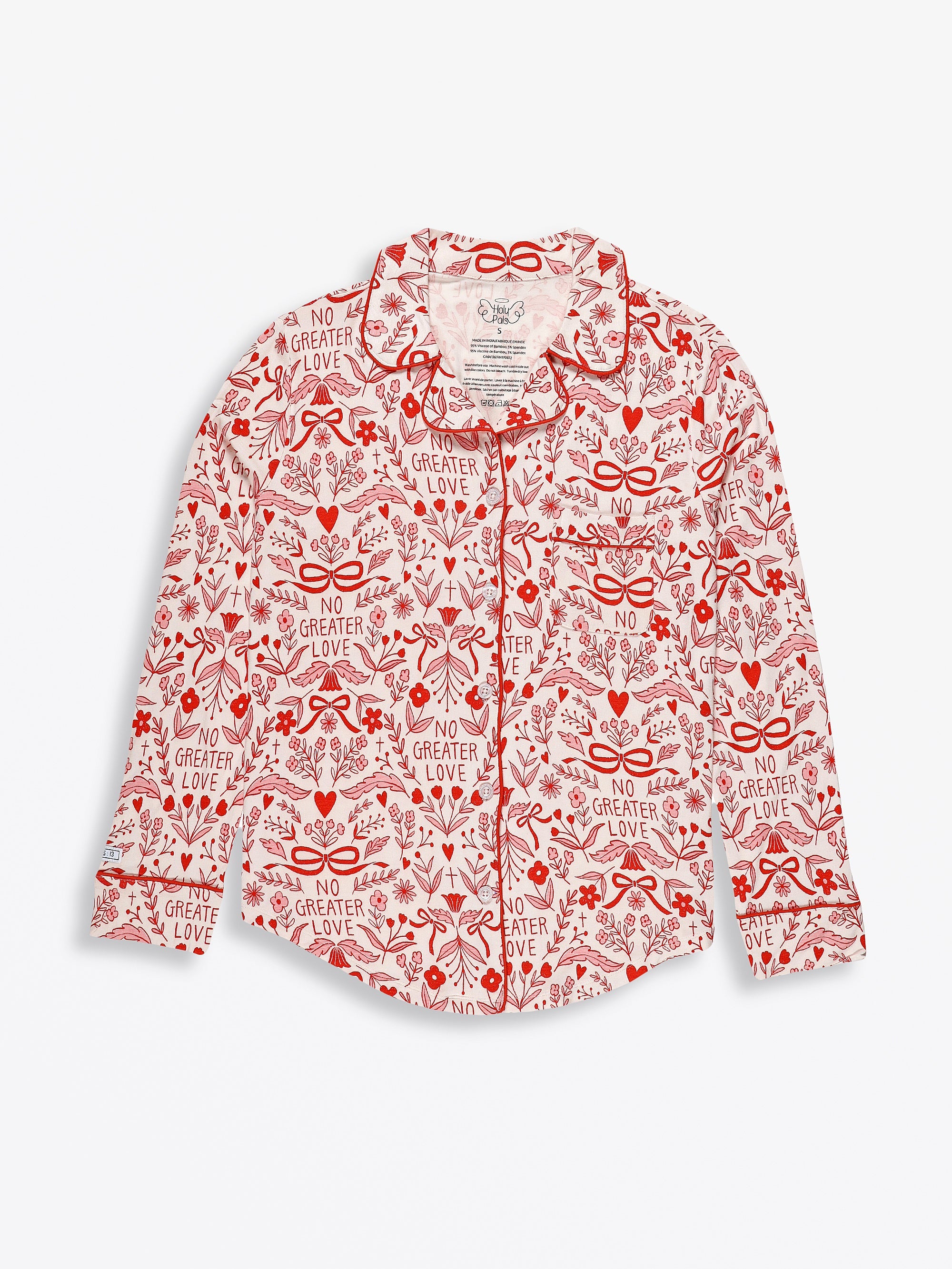 No Greater Love Pink Women's Pj Notch Collar Set Bamboo