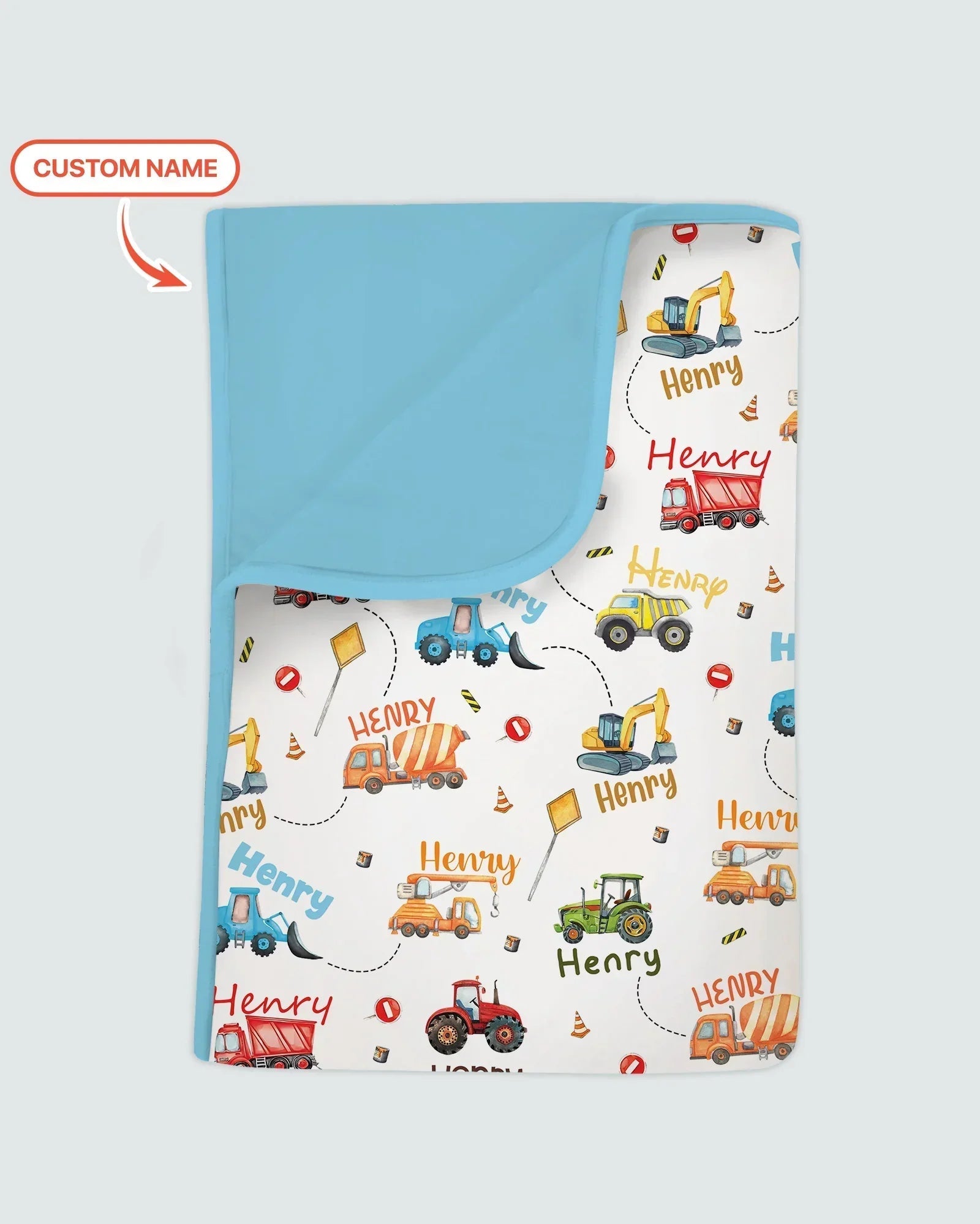 Construction Vehicles Custom Name Bamboo Blanket