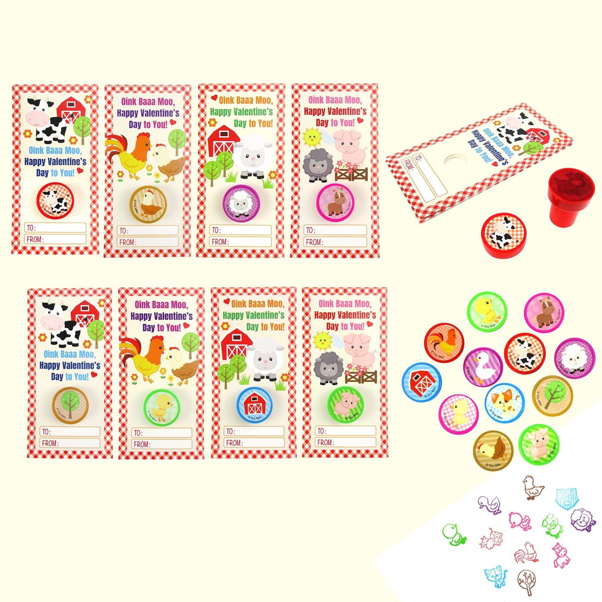 Barnyard Farm Animal Valentine's Day Cards With Stampers For Classroom Exchange