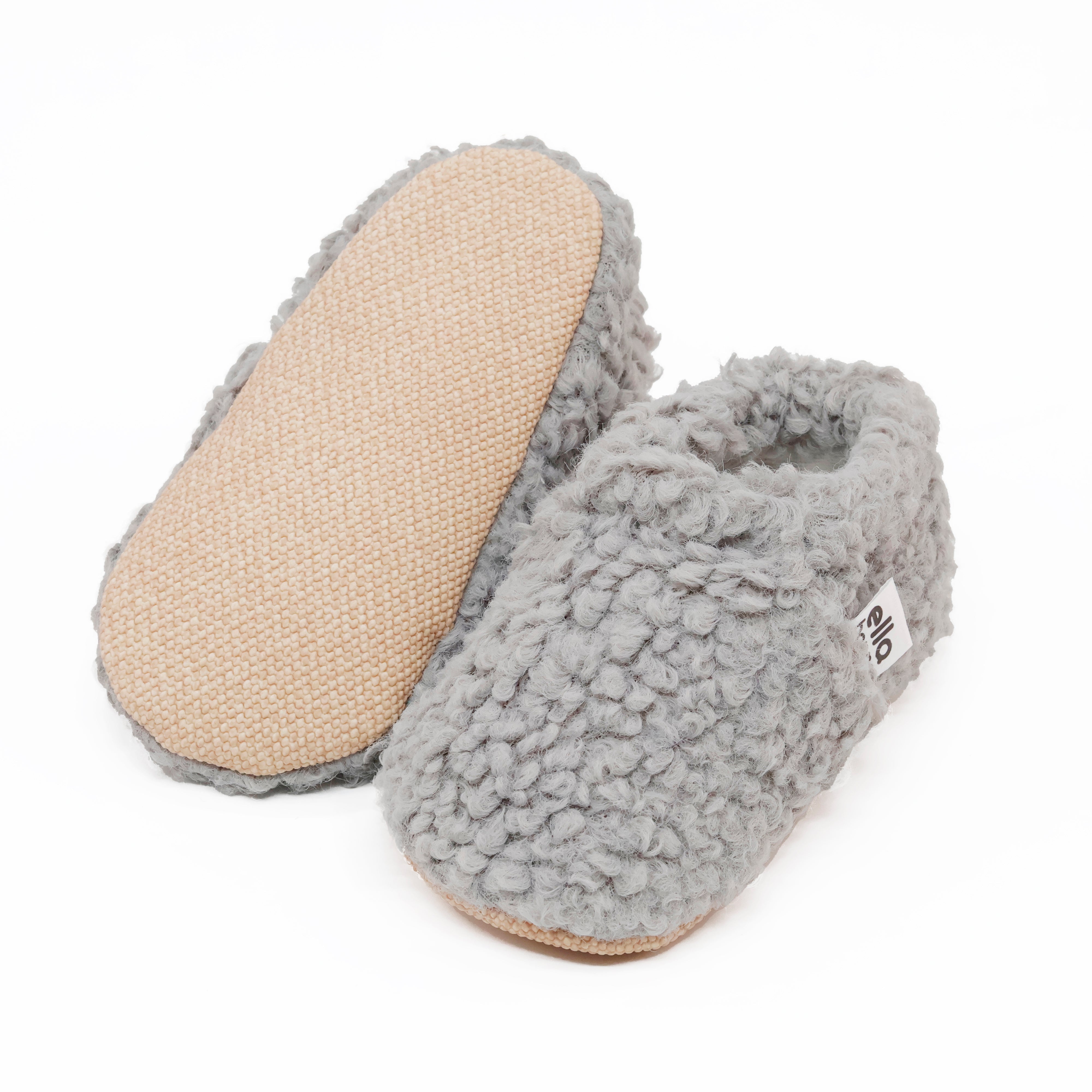 Tedy Baby Booties House Slippers, Non-slip Sole, Organic Cotton Lining, Home Nursery Shoes Gray