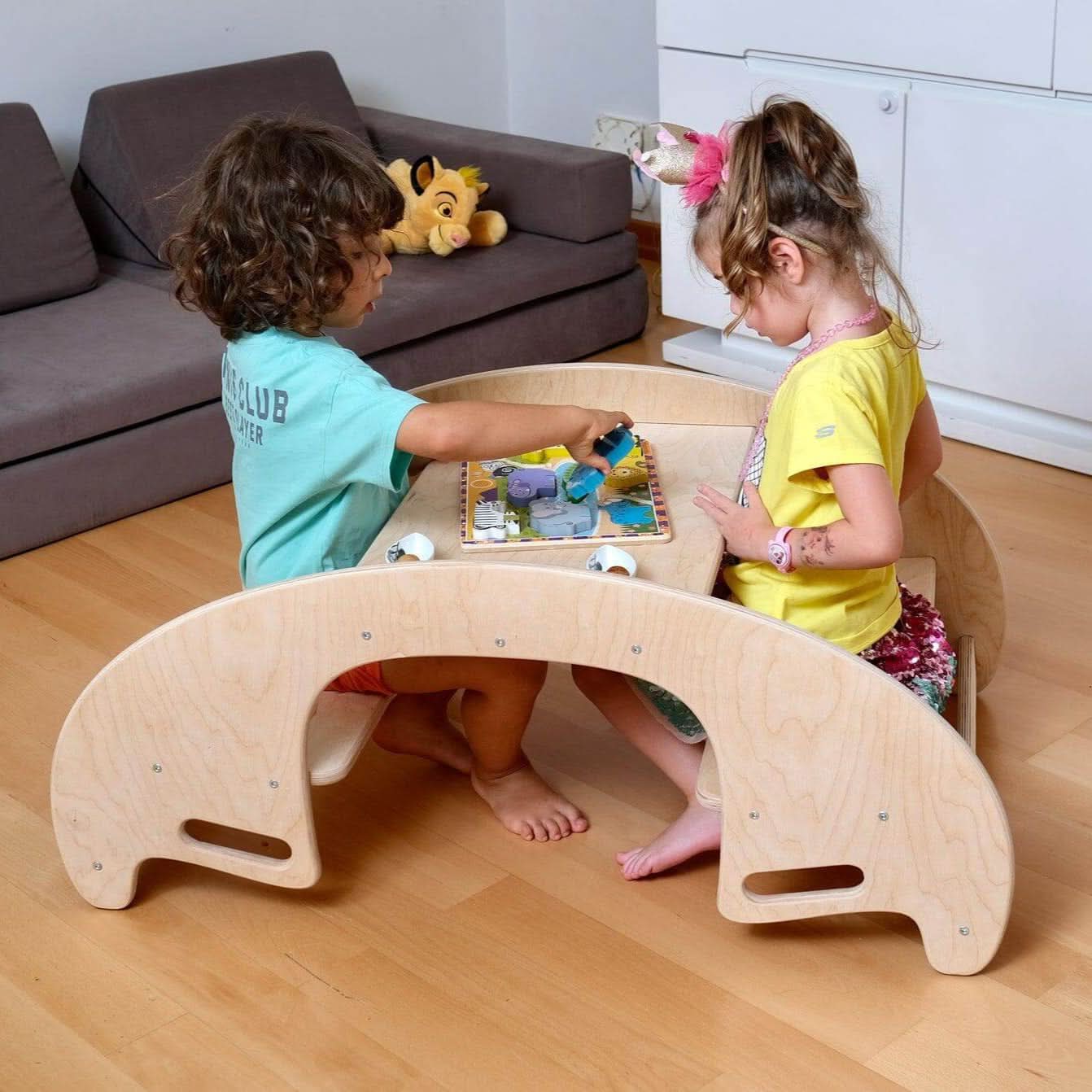 2in1-montessori Wooden Seesaw-table Chair Set