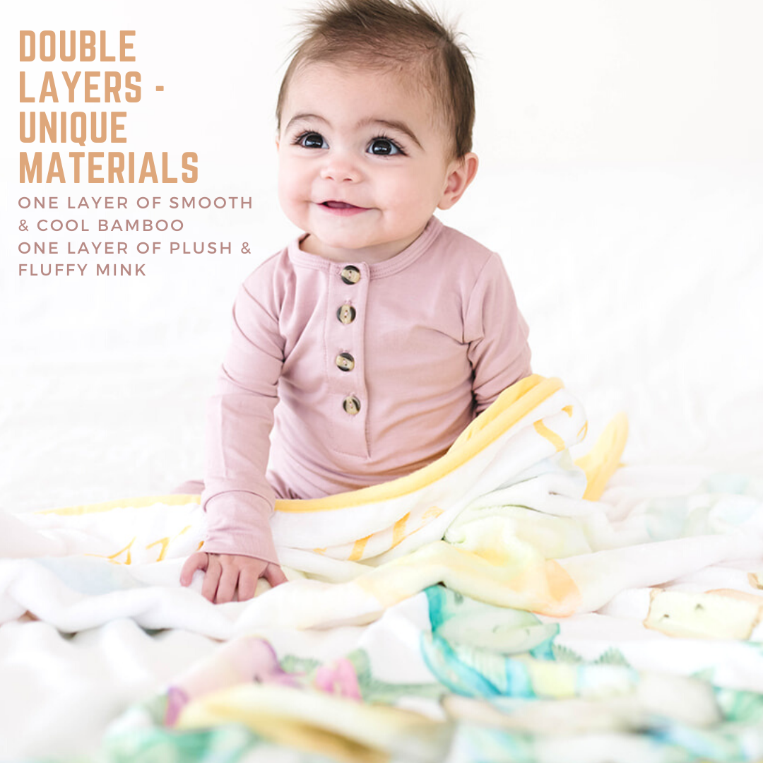 Bamboo Viscose Minky Dinosaur Blanket - Double Layers - You Are My Sunshine