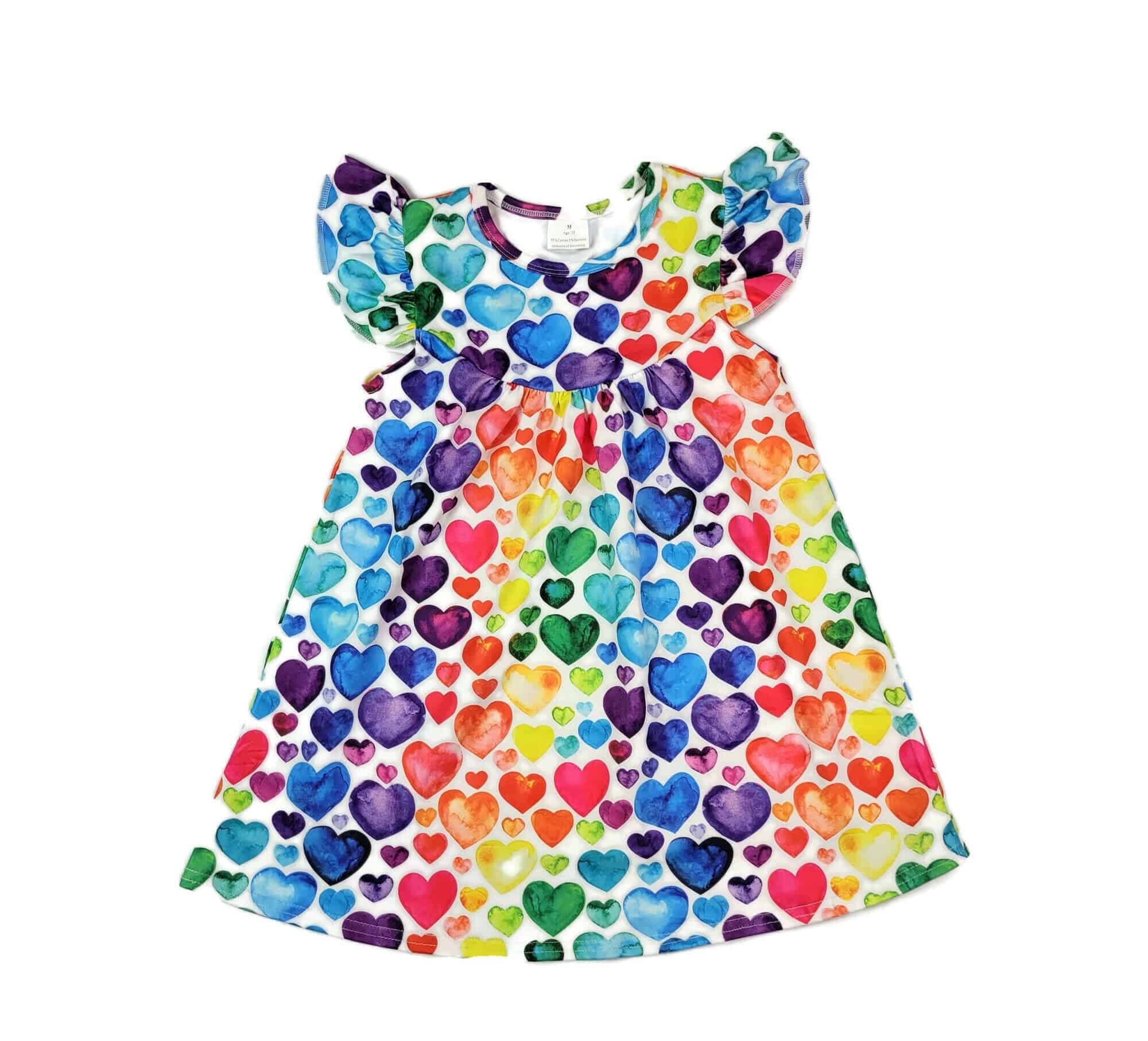 I Love Watercolor Hearts Milk Silk Flutter Dress