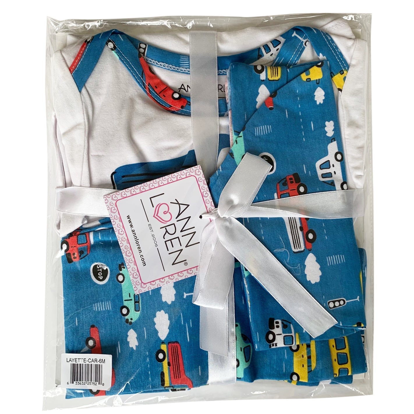 Annloren Baby Boys Layette Cars Trucks Onesie Pants Cap 3pc Gift Set Clothing