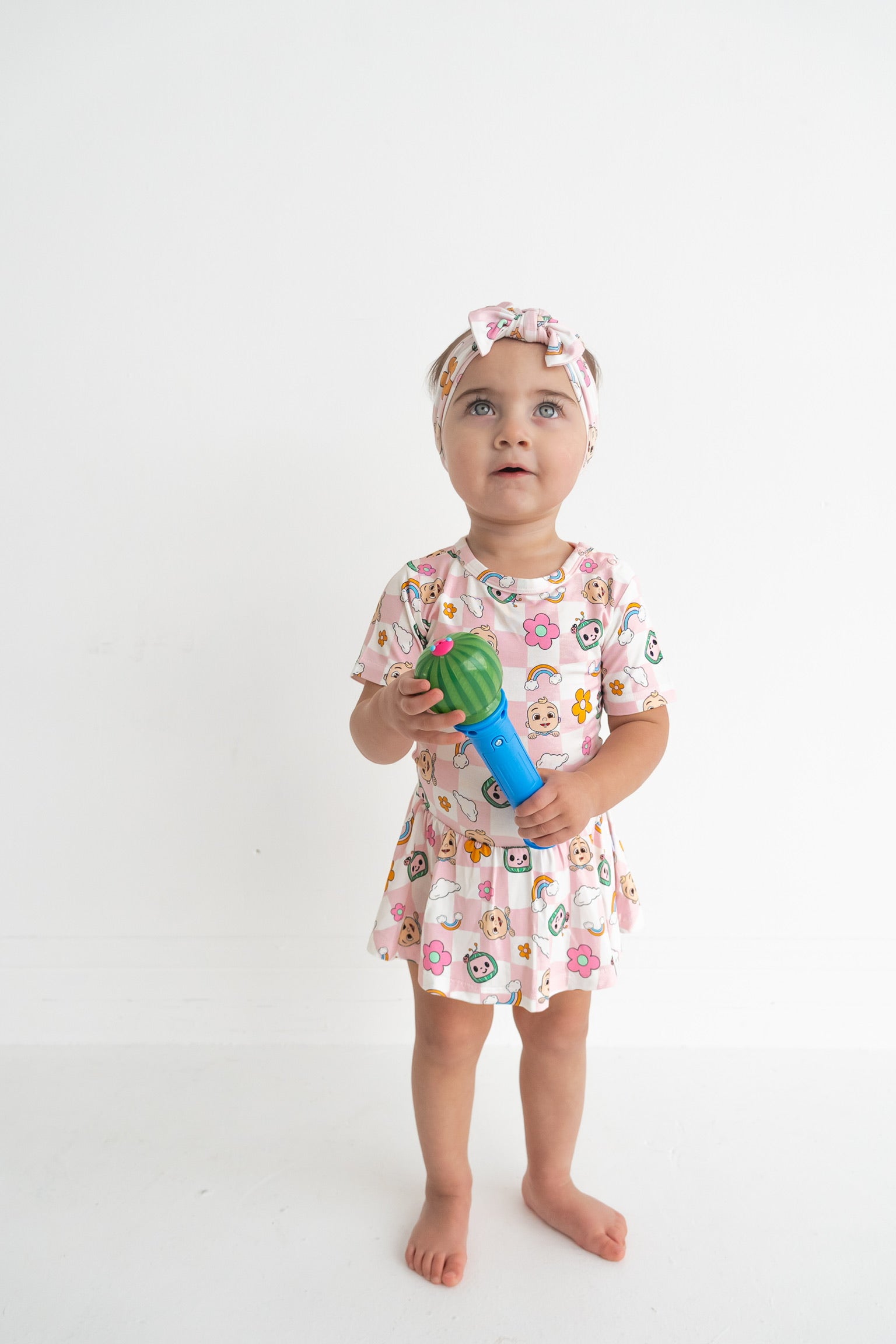 Dream Big Little Co X Cocomelon Jj Rainbow Checkers Short Sleeve Dream Bodysuit Dress