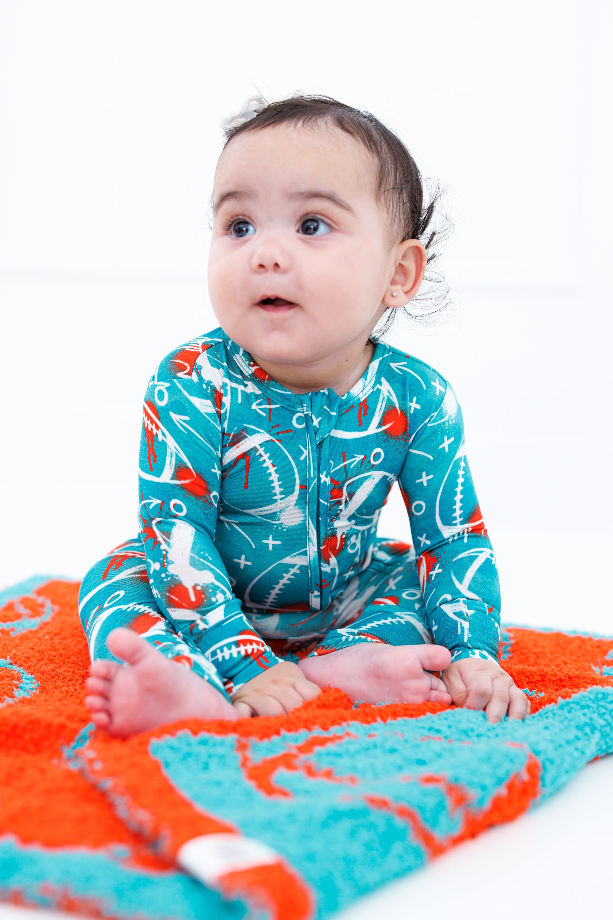 Football Blanket- Aqua/orange- Stroller
