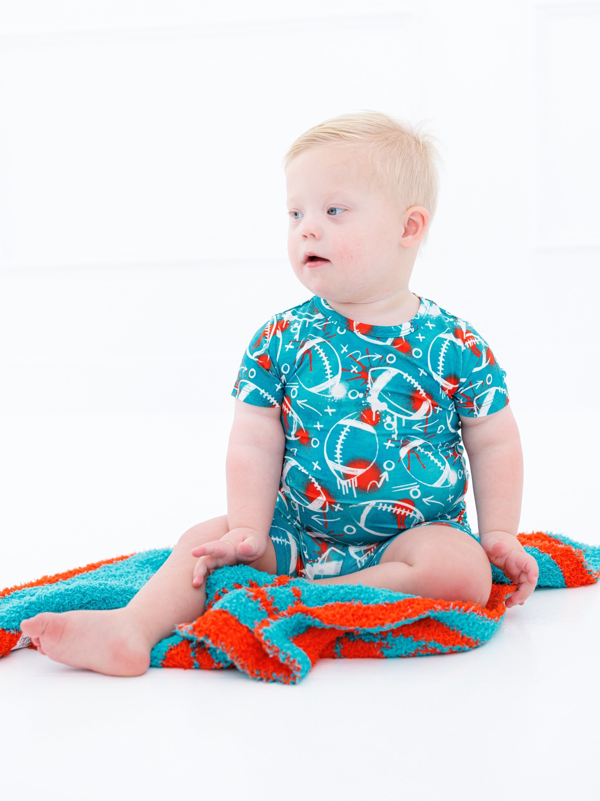 Football Blanket- Aqua/orange- Stroller