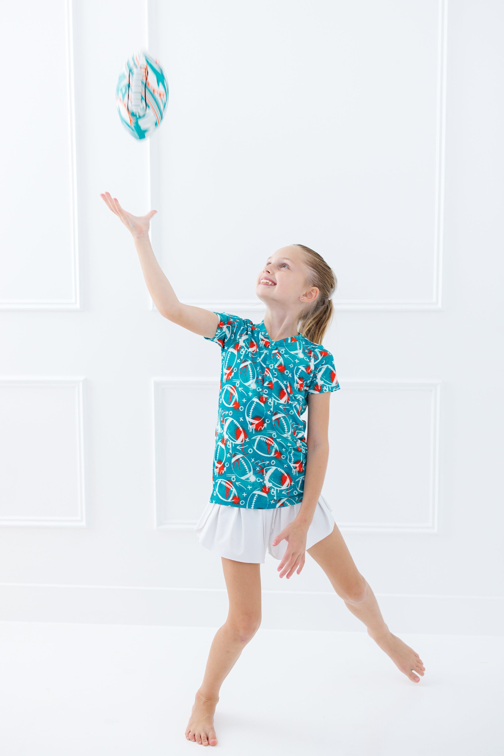 Graffiti Football Henley T-shirt : Aqua And Orange