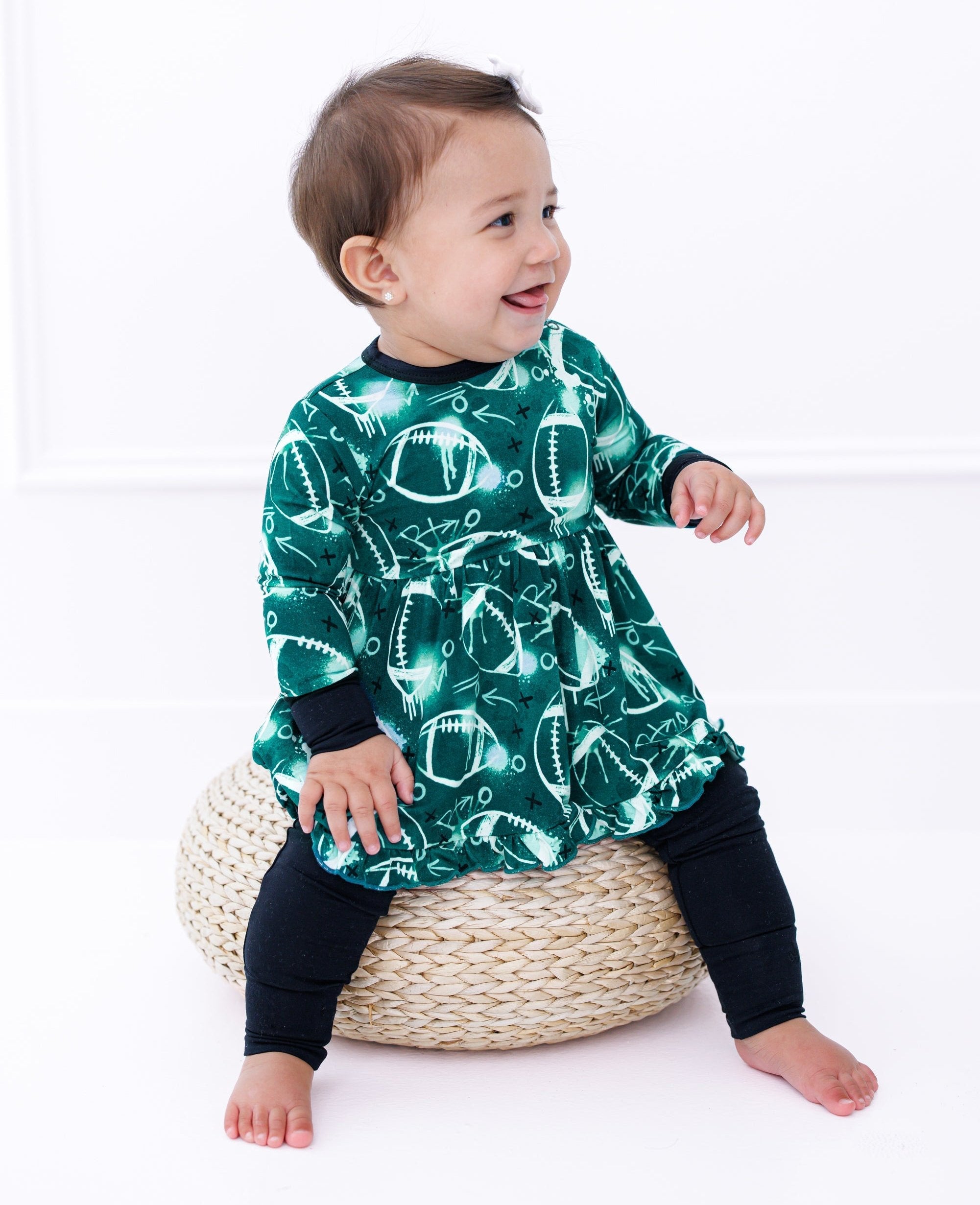 Graffiti Football Peplum Set : Green And White/silver