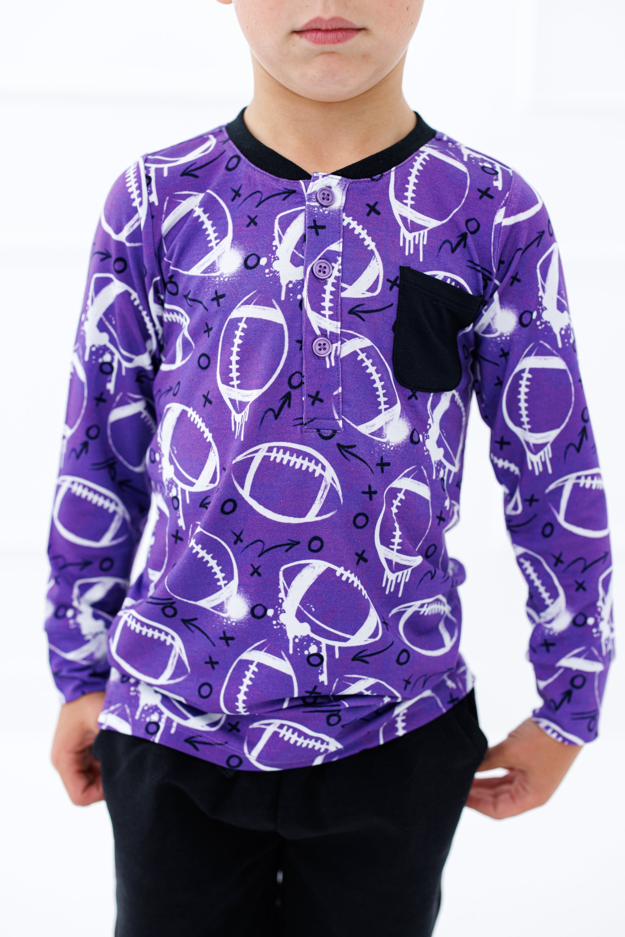 Graffiti Football Henley T-shirt : Purple And White