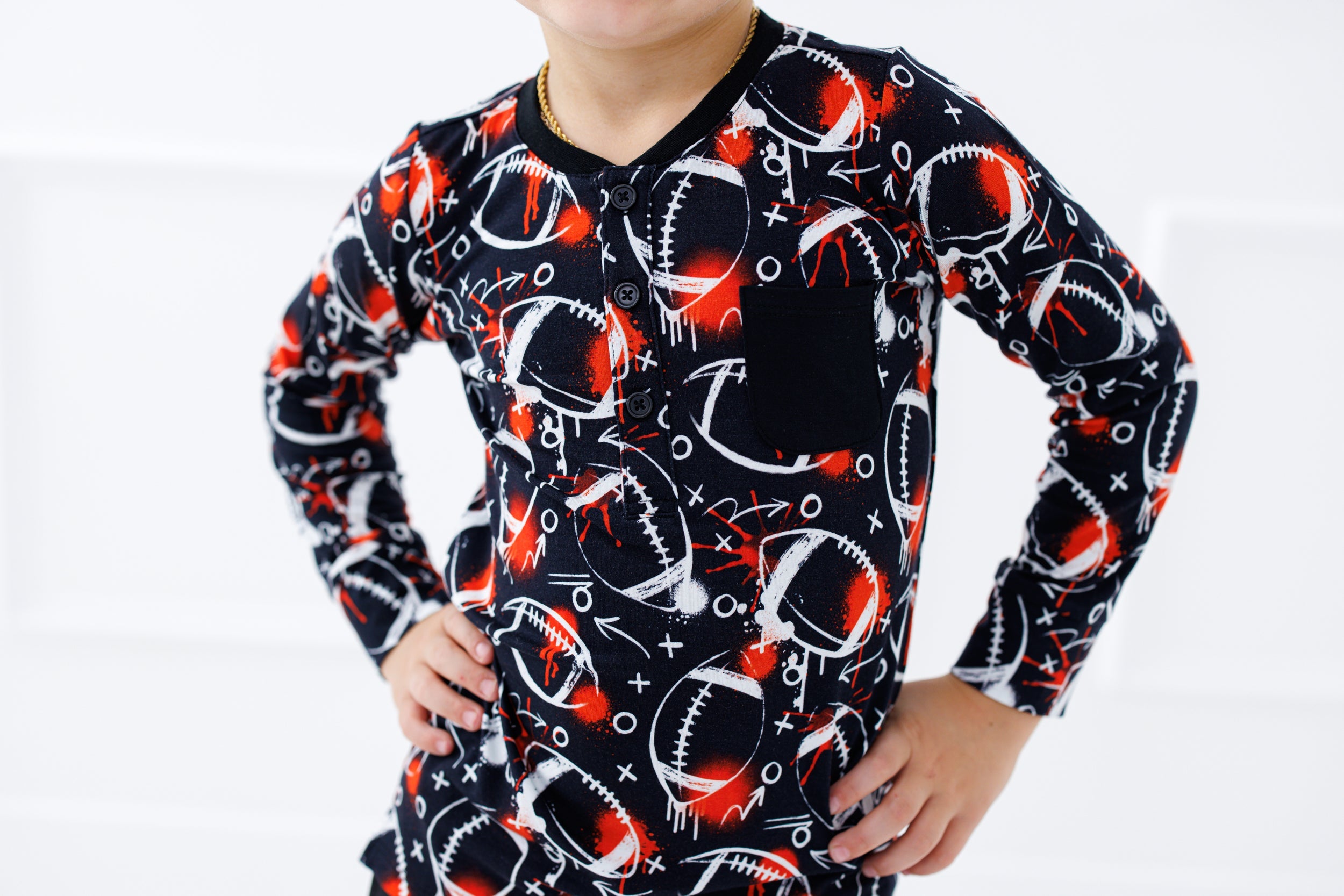 Graffiti Football Henley T-shirt : Black And Orange