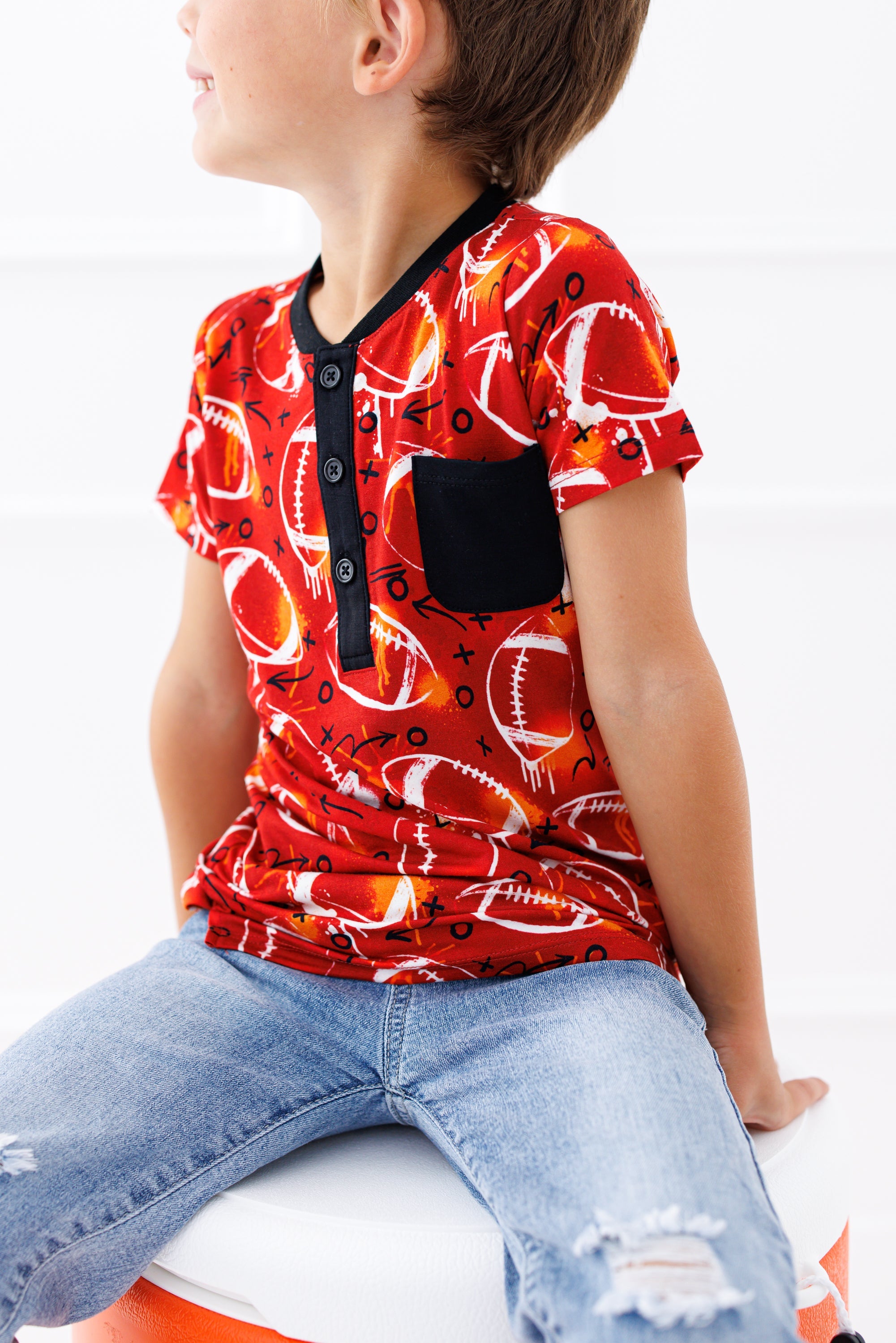 Graffiti Football Henley T-shirt : Red And Orange