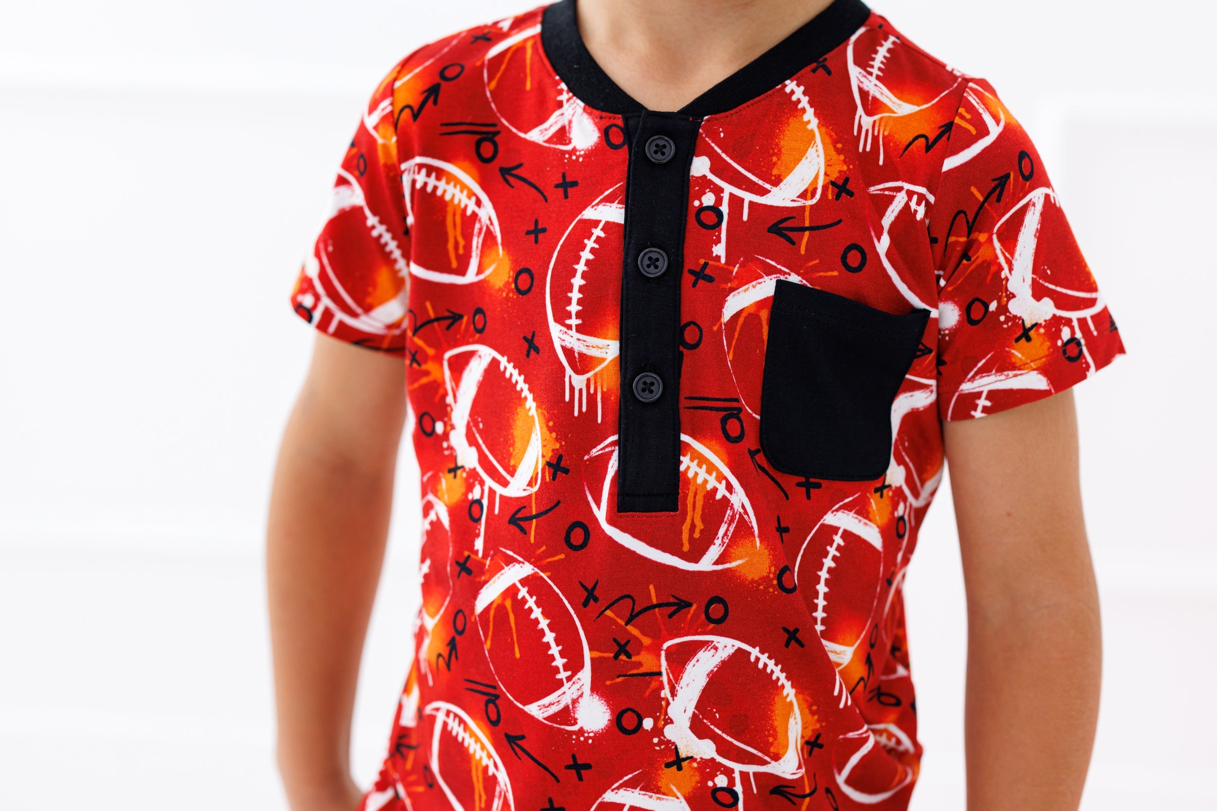 Graffiti Football Henley T-shirt : Red And Orange