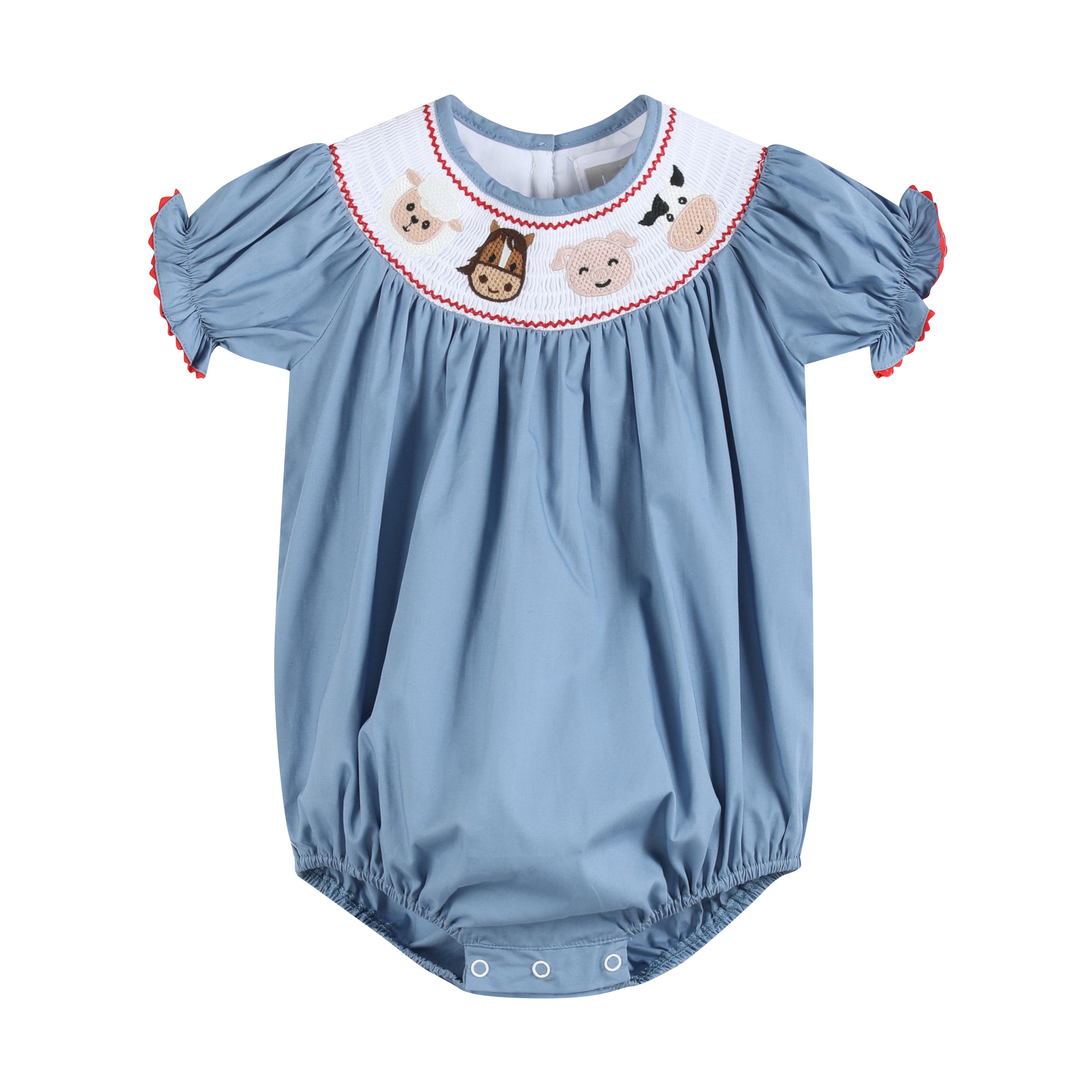 Blue Farm Animals Smocked Romper