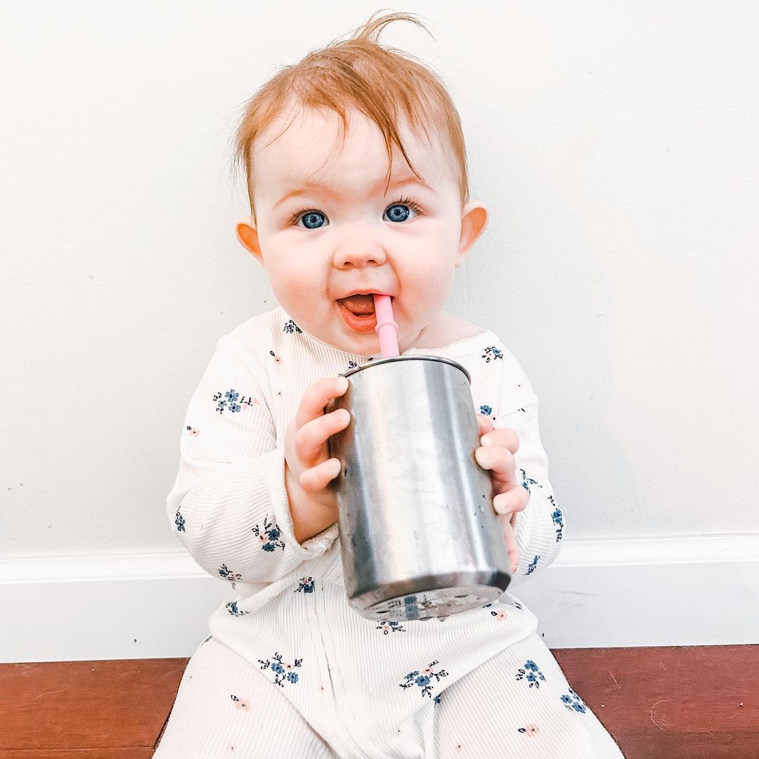 8 Oz. Avanchy Stainless Steel Baby Toddler Spill Proof Cup With Straw