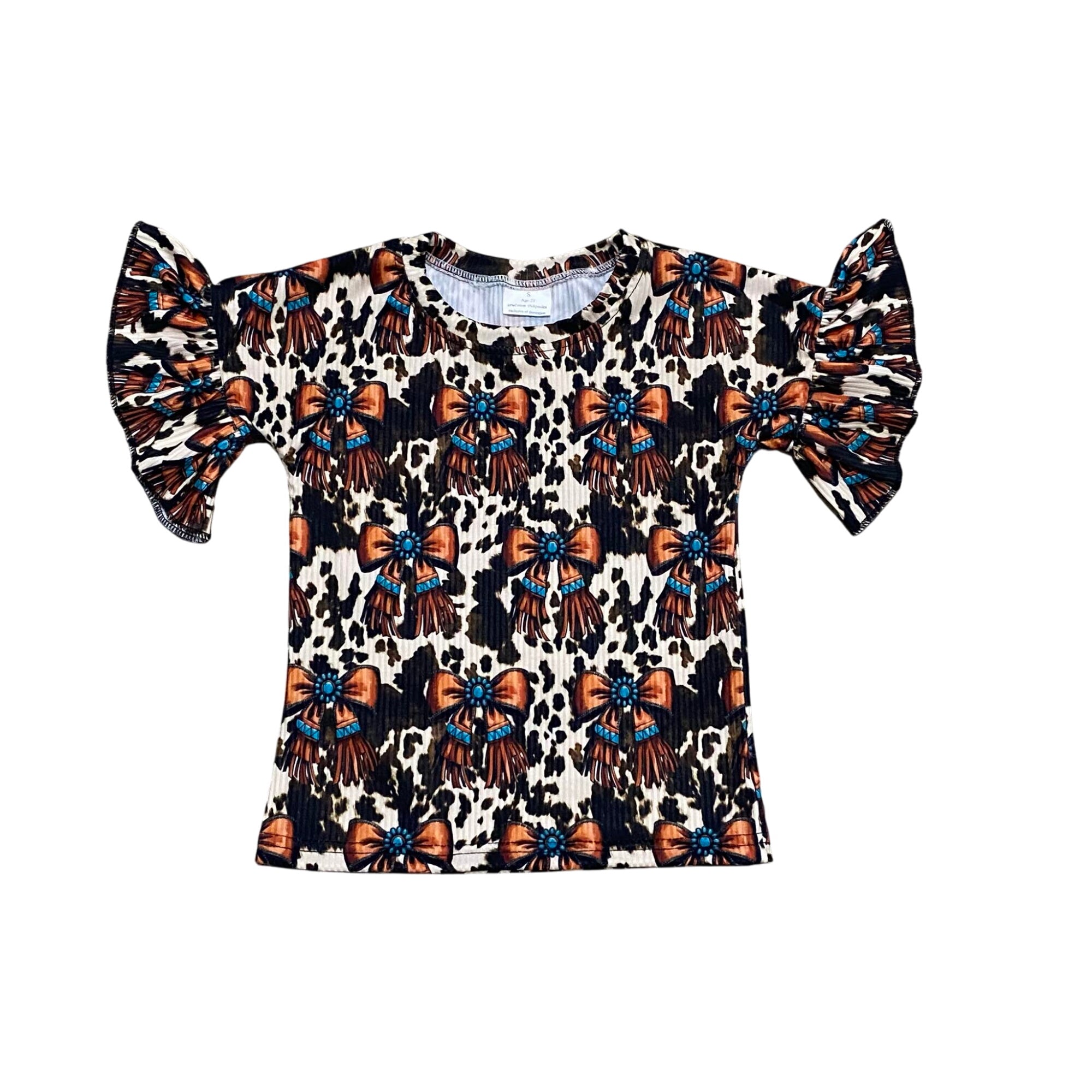 Western Bow Ribbed Ruffle Top