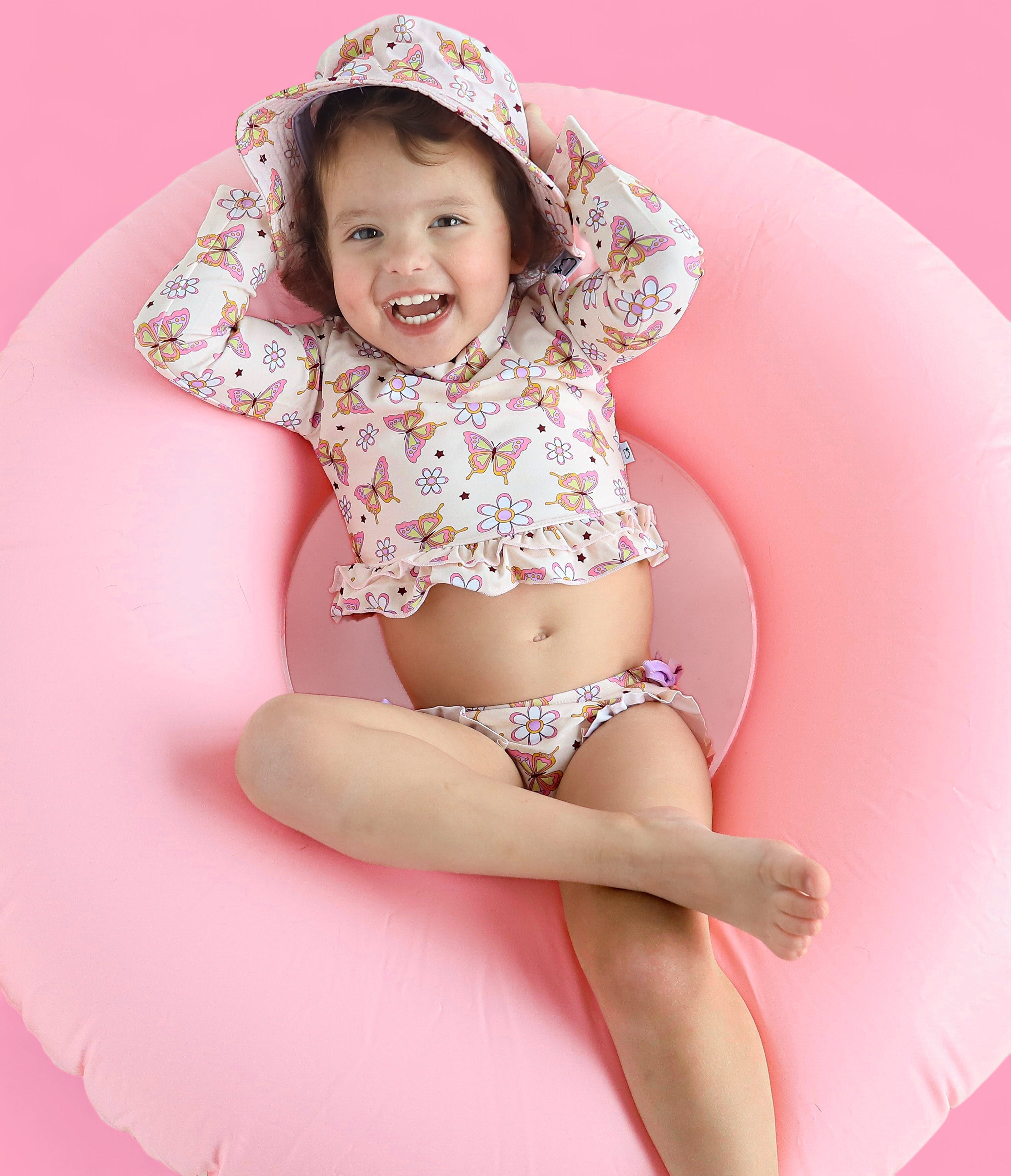 Blossomin’ Butterfly Dream 2-piece Rash Guard Ruffle Swim Suit