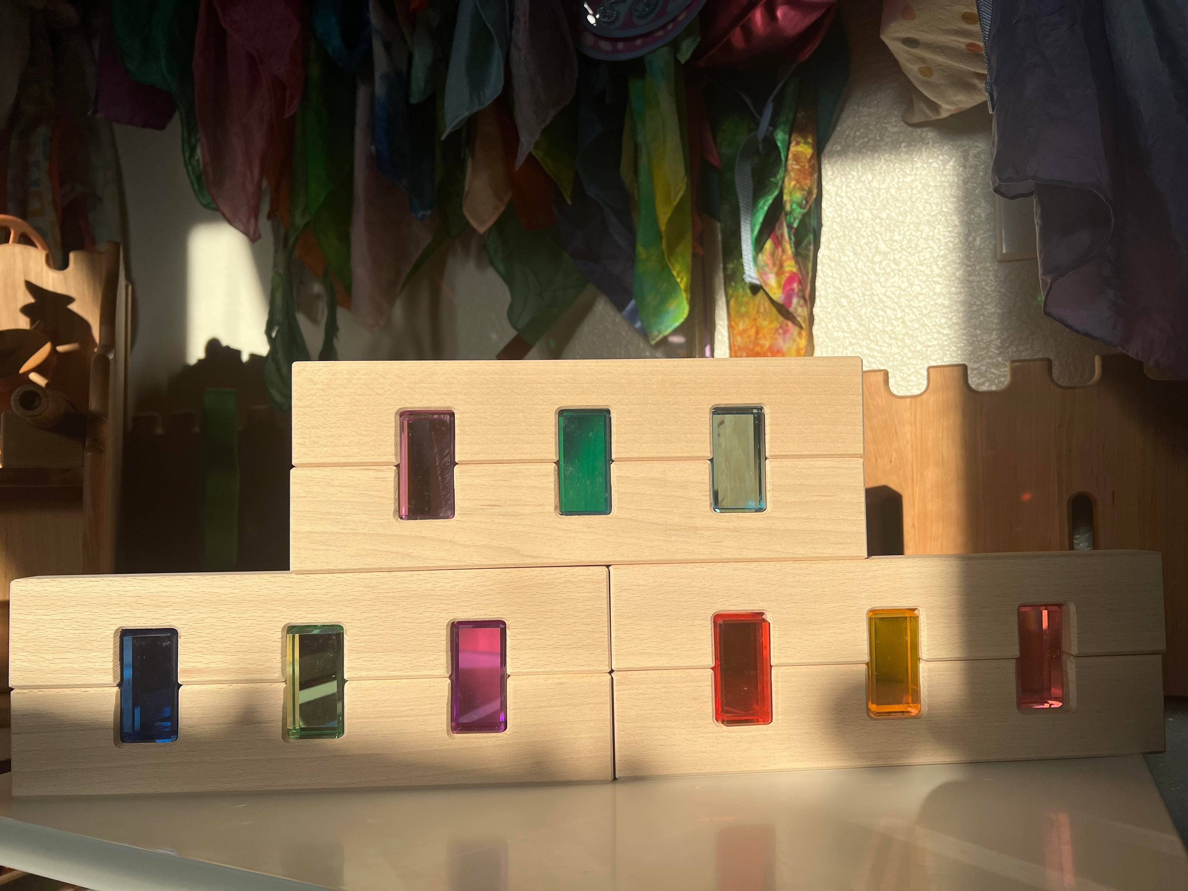 50 Pcs Rainbow Crystal Clear Translucent Rectangular Lucite Building Blocks Set With Storage Tray