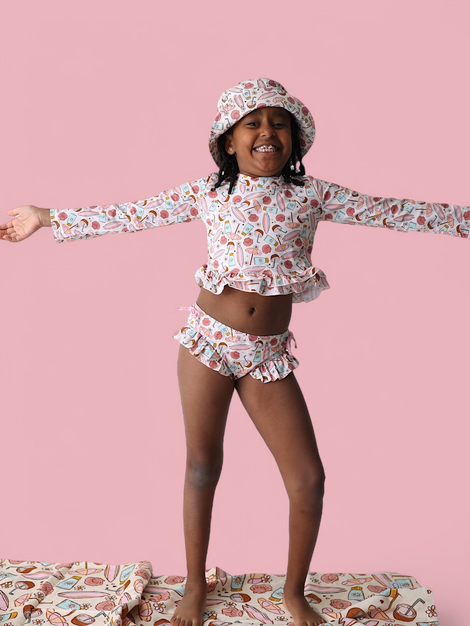 Fun In The Sun Dream Two-piece Rash Guard Ruffle Swim Suit