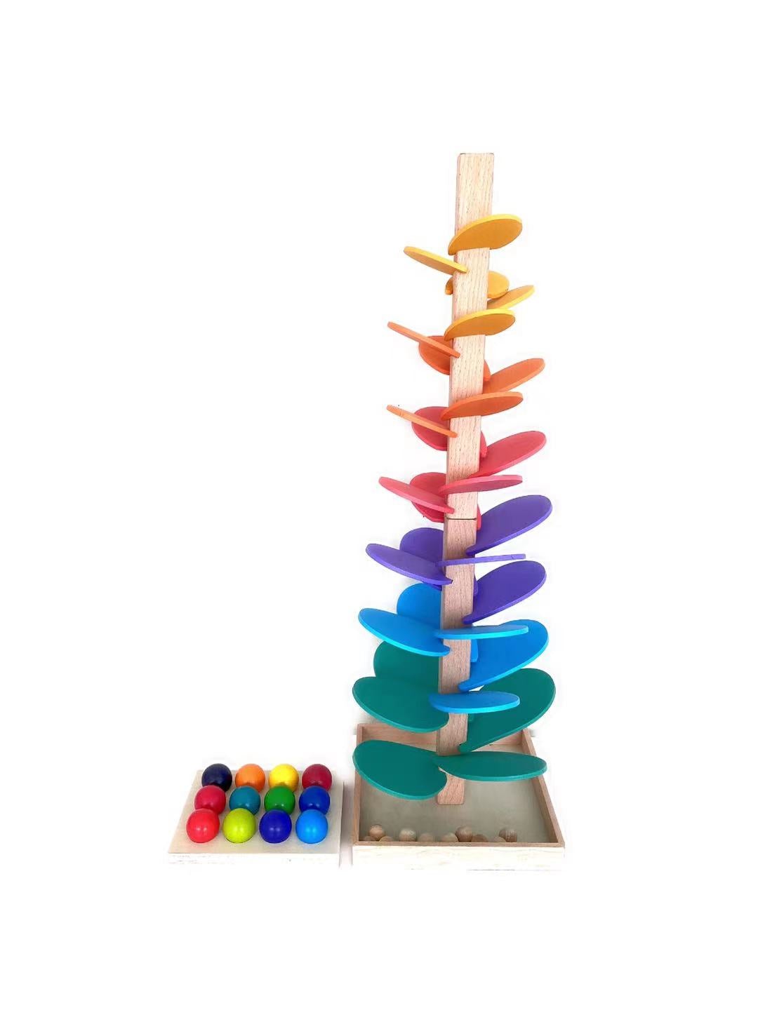 12 Pcs Rainbow Wooden Balls With Tray In Primary Colors Diameter 1.4 Inches