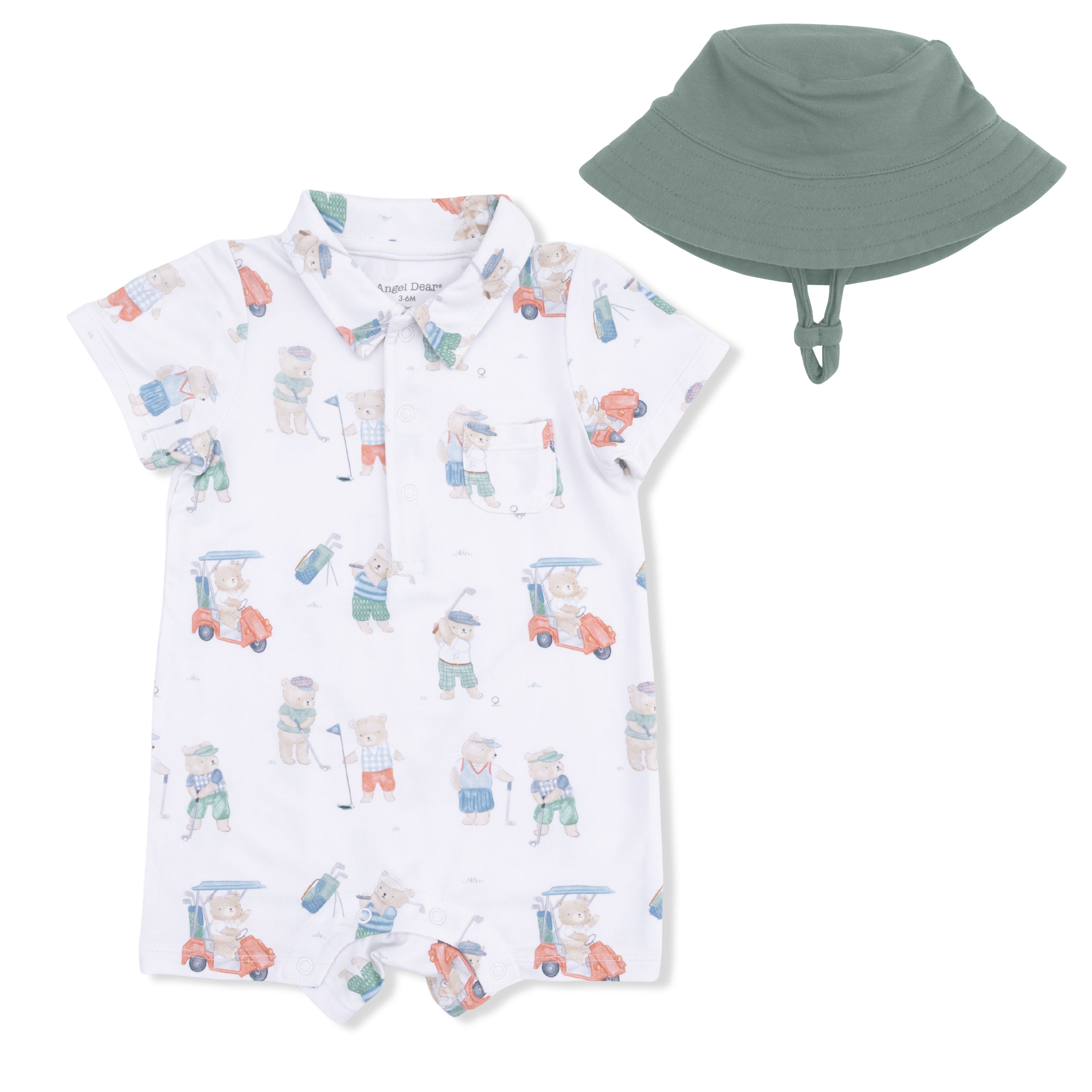 Golfing Teddy Bears - Polo Shortie With Bucket Hat