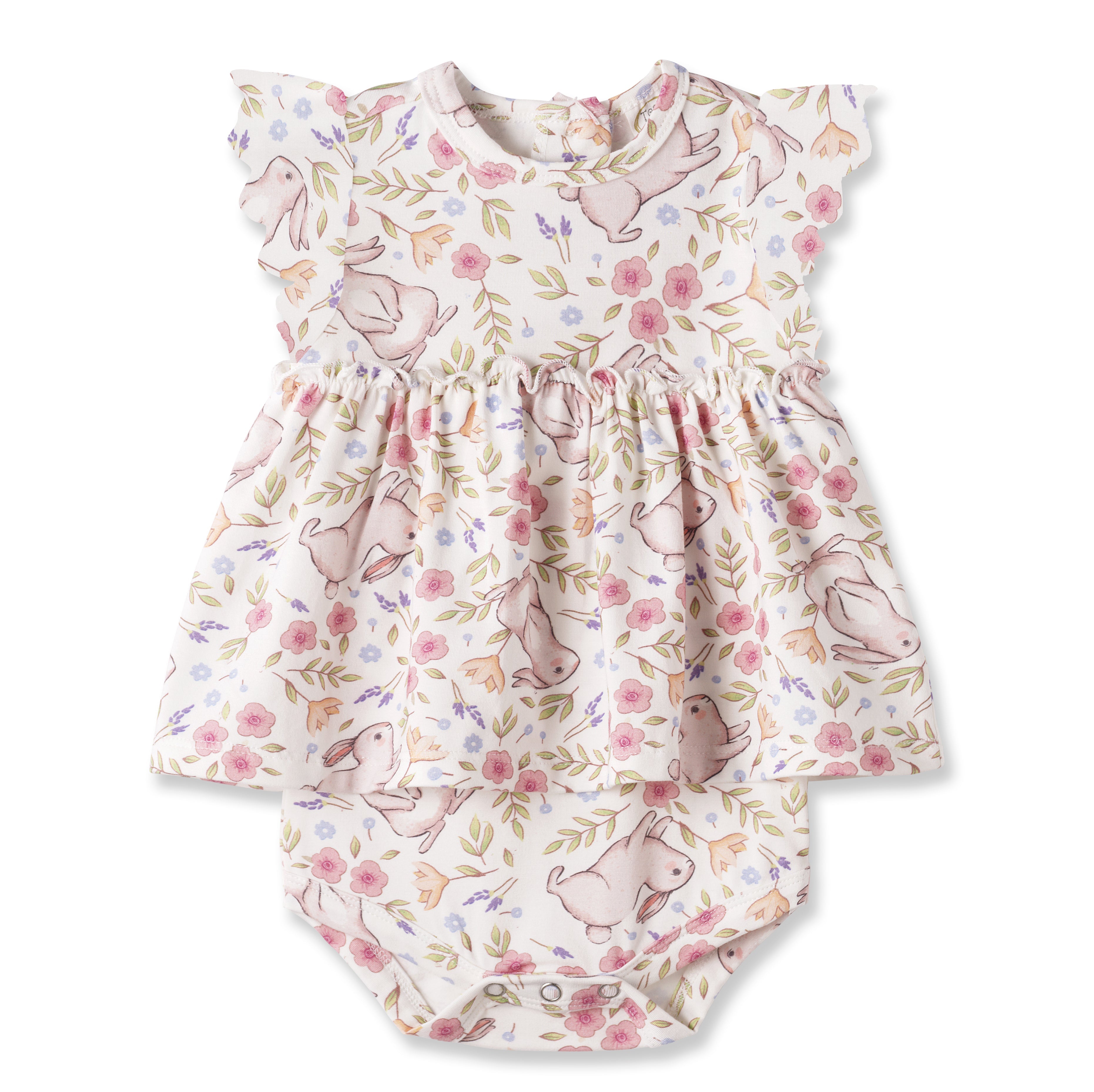 Bunny Blooms Baby Girl's Bamboo Skirted Bodysuit For Easter
